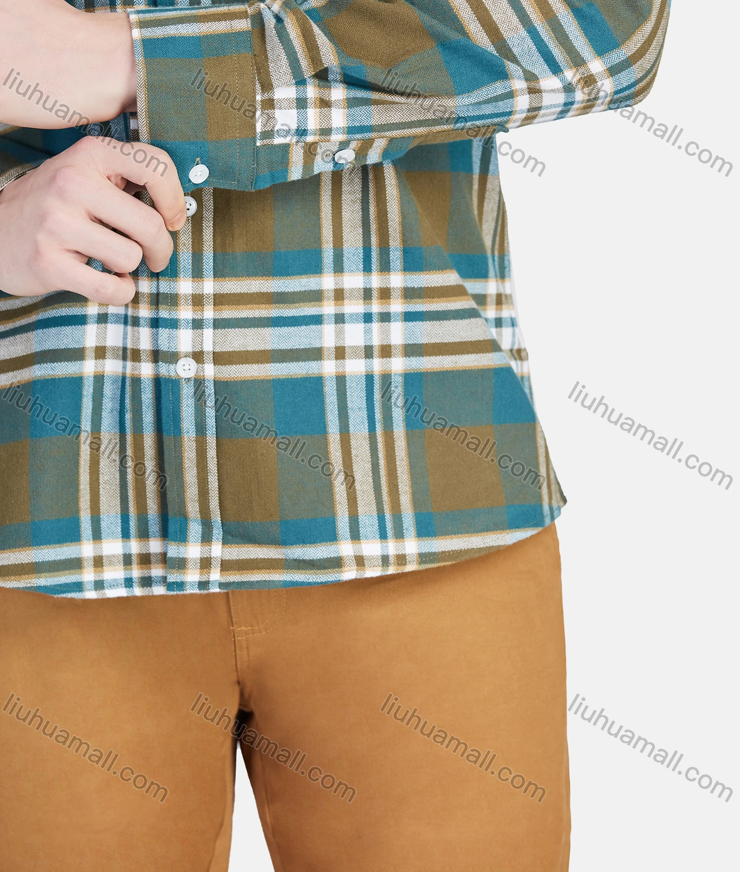 Wholesale Men's Casual Collared Long Sleeve Button Down Plaid Shirt 7-321# - Liuhuamall