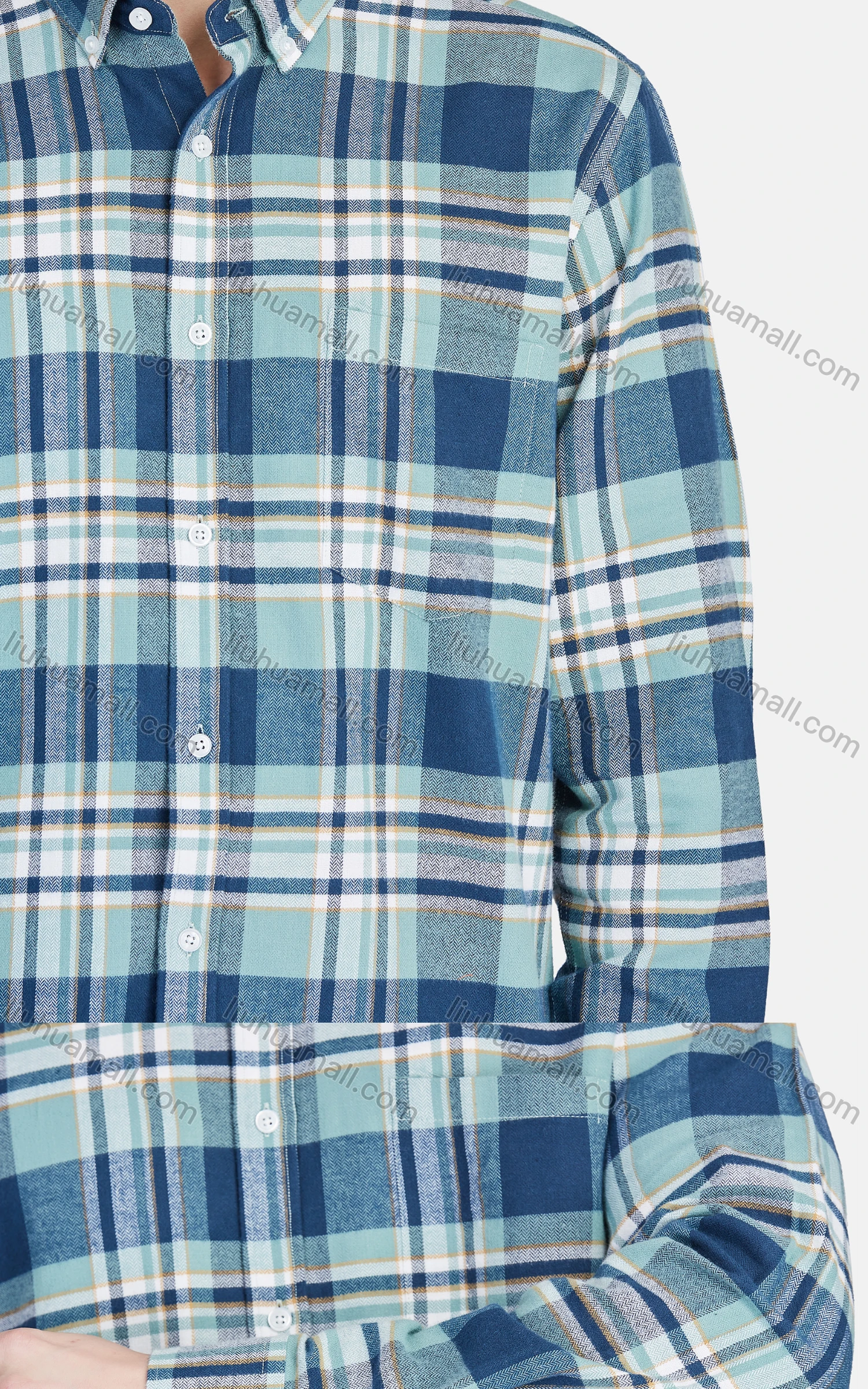Wholesale Men's Casual Collared Long Sleeve Button Down Plaid Shirt 7-322# - Liuhuamall