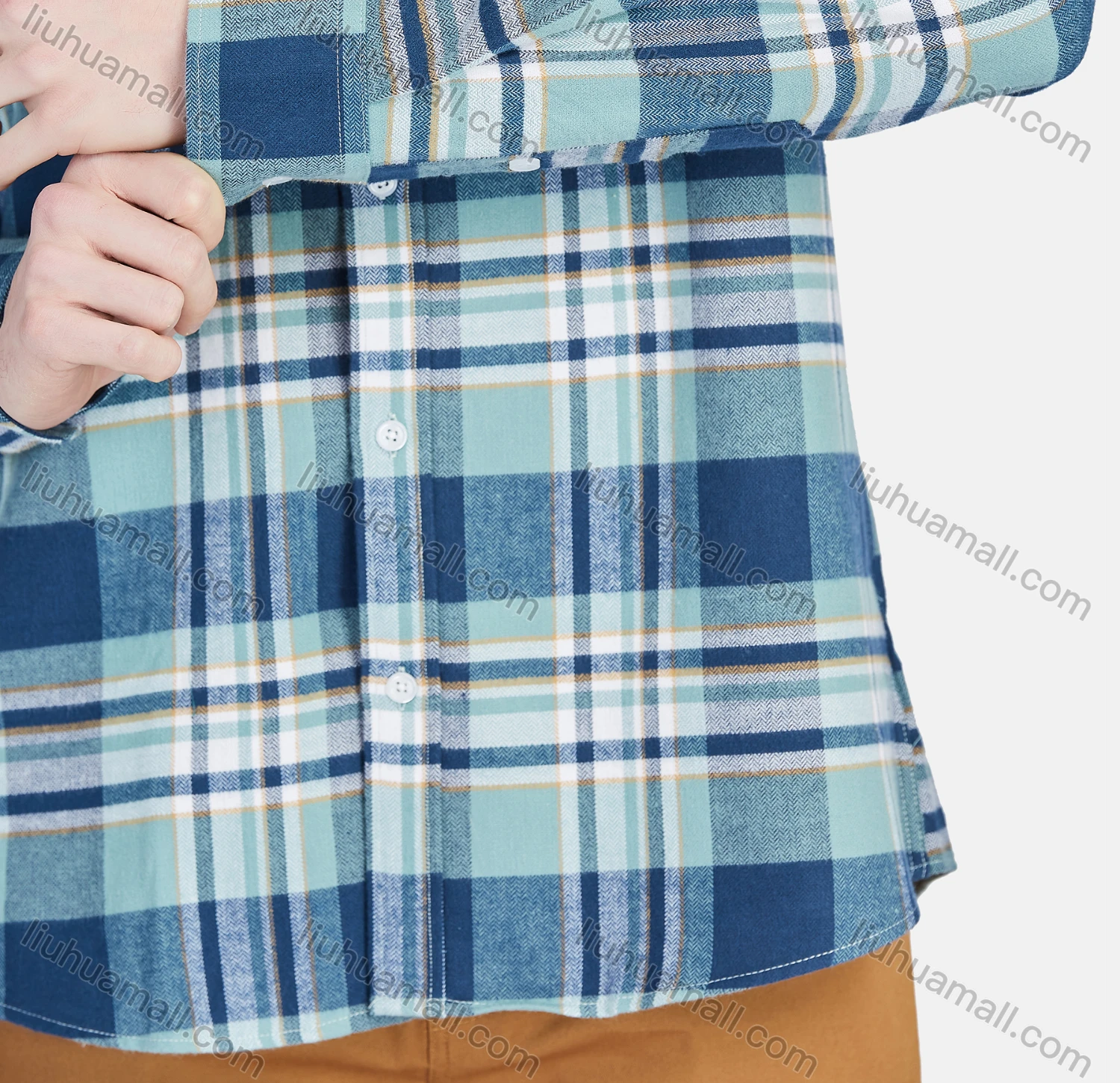Wholesale Men's Casual Collared Long Sleeve Button Down Plaid Shirt 7-322# - Liuhuamall