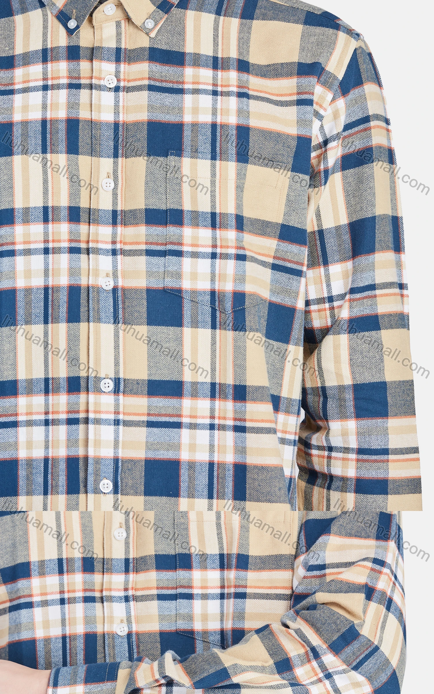 Wholesale Men's Casual Collared Long Sleeve Button Down Plaid Shirt 7-323# - Liuhuamall