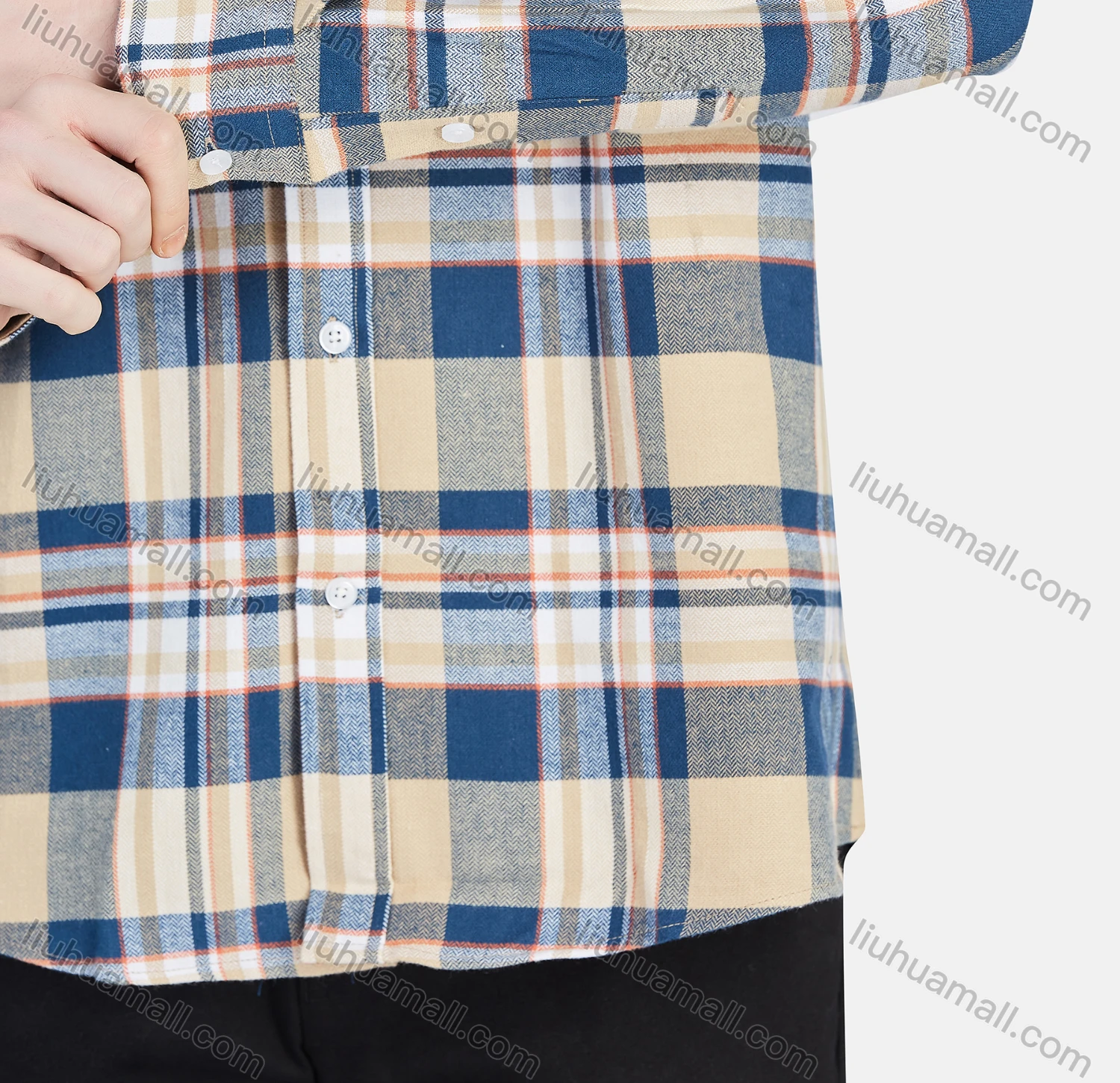Wholesale Men's Casual Collared Long Sleeve Button Down Plaid Shirt 7-323# - Liuhuamall