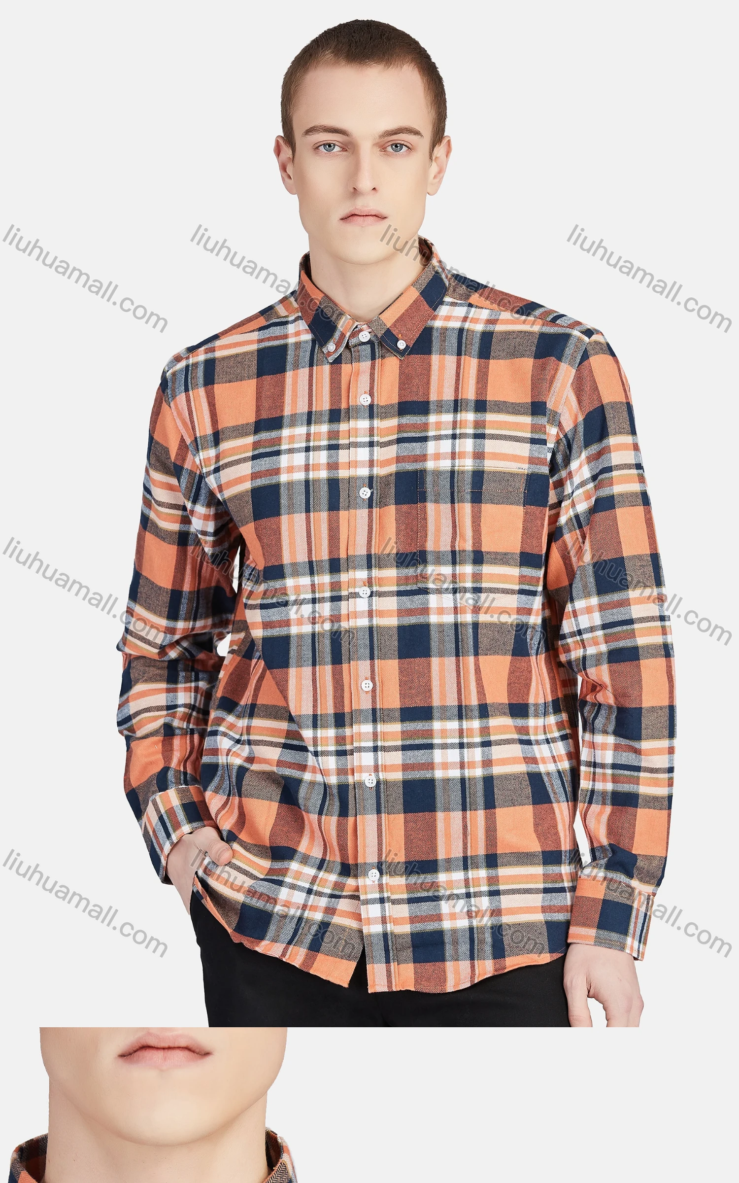 Wholesale Men's Casual Collared Long Sleeve Button Down Plaid Shirt 7-324# - Liuhuamall