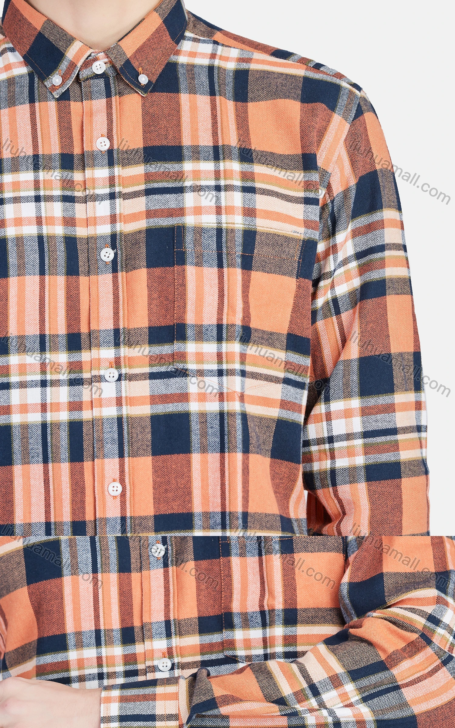 Wholesale Men's Casual Collared Long Sleeve Button Down Plaid Shirt 7-324# - Liuhuamall