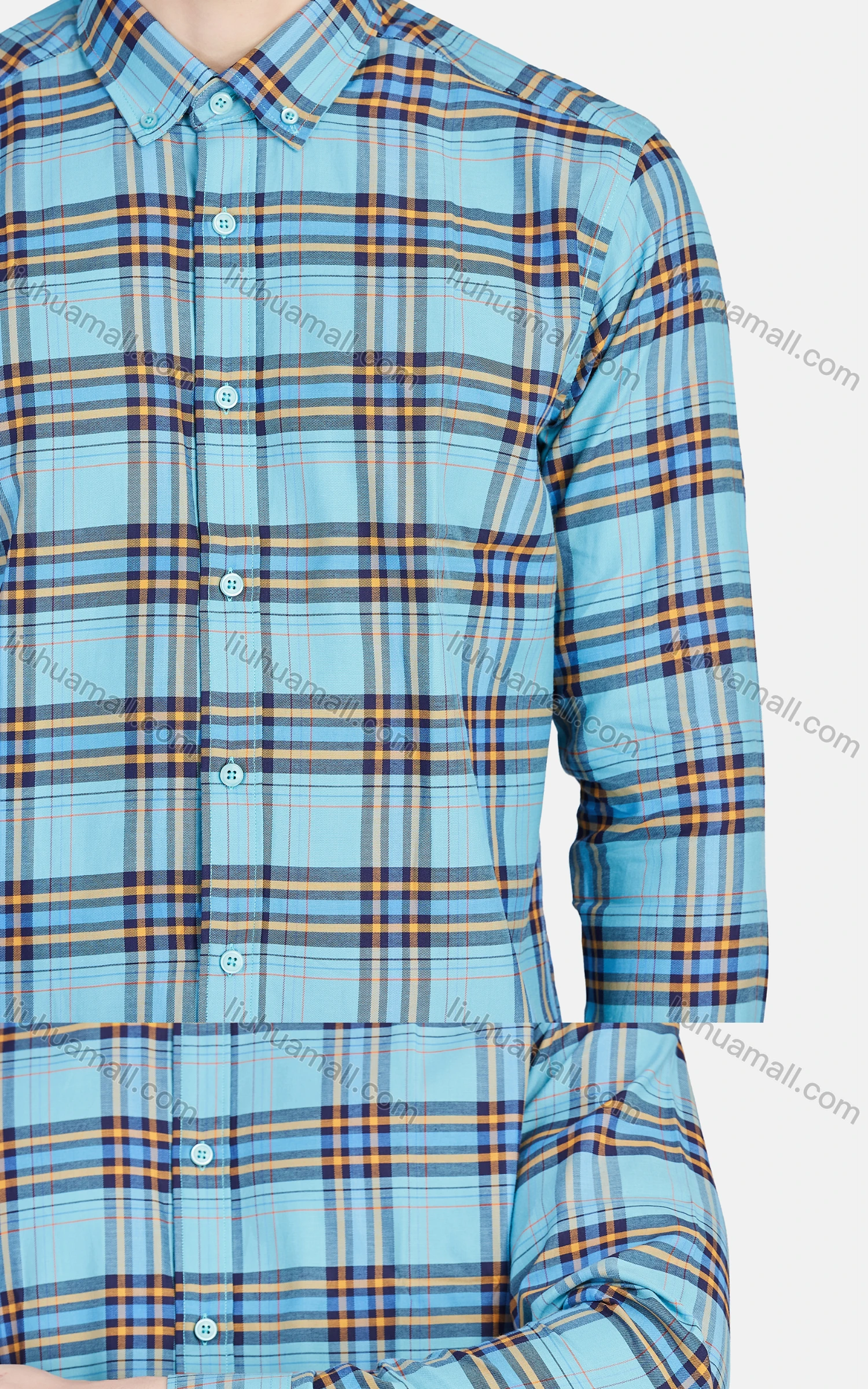 Wholesale Men's Casual Collared Long Sleeve Button Down Plaid Shirt 7-51# - Liuhuamall