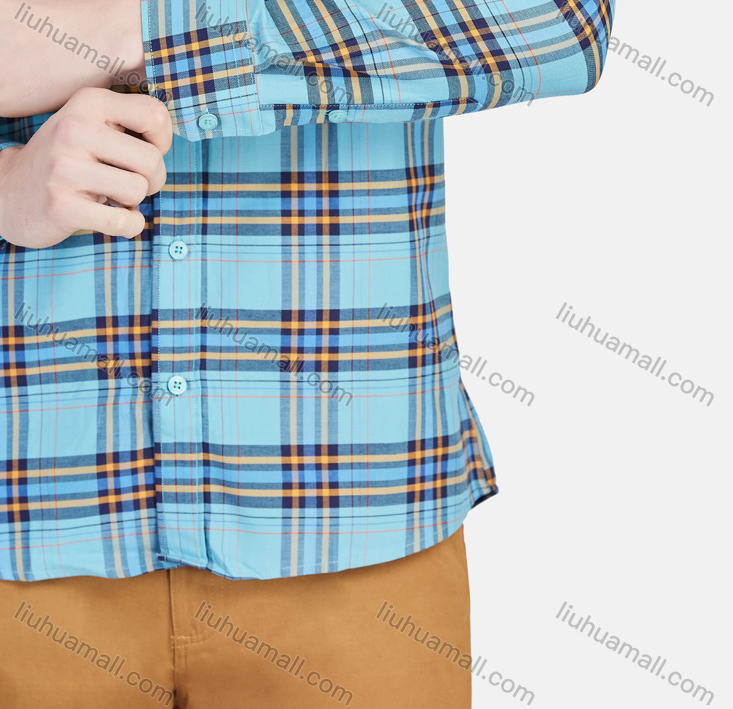 Wholesale Men's Casual Collared Long Sleeve Button Down Plaid Shirt 7-51# - Liuhuamall
