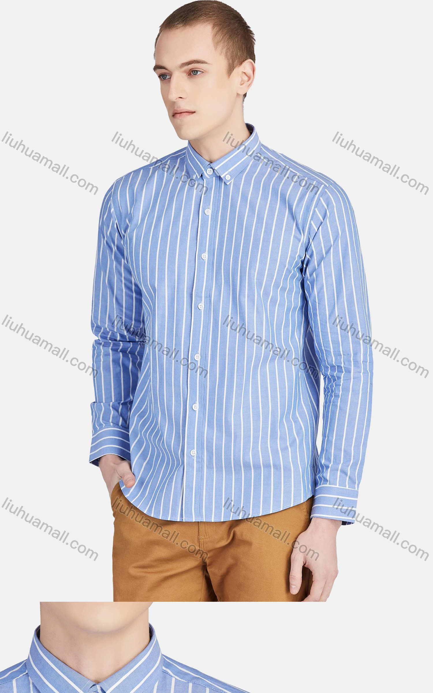Wholesale Men's Casual Collared Long Sleeve Button Down Striped Shirt 7-332# - Liuhuamall