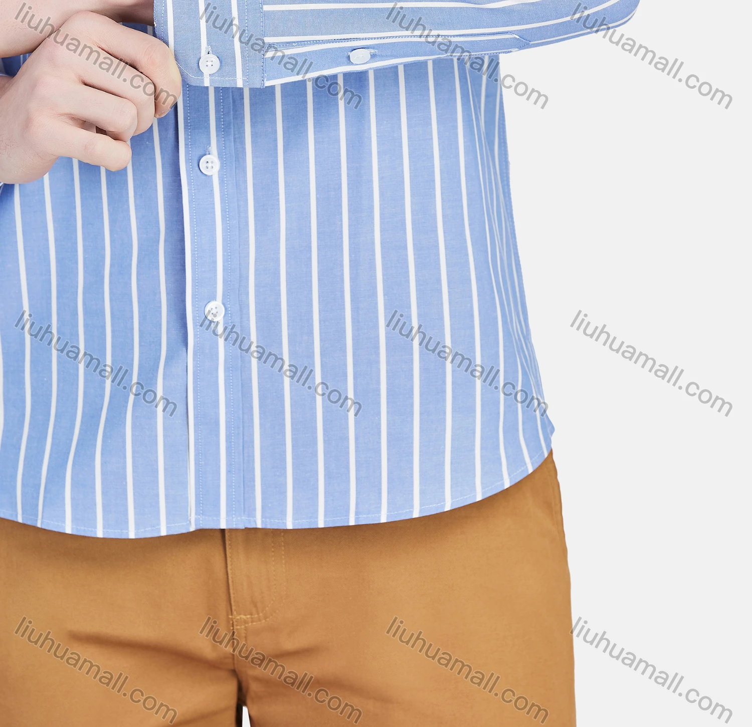 Wholesale Men's Casual Collared Long Sleeve Button Down Striped Shirt 7-332# - Liuhuamall