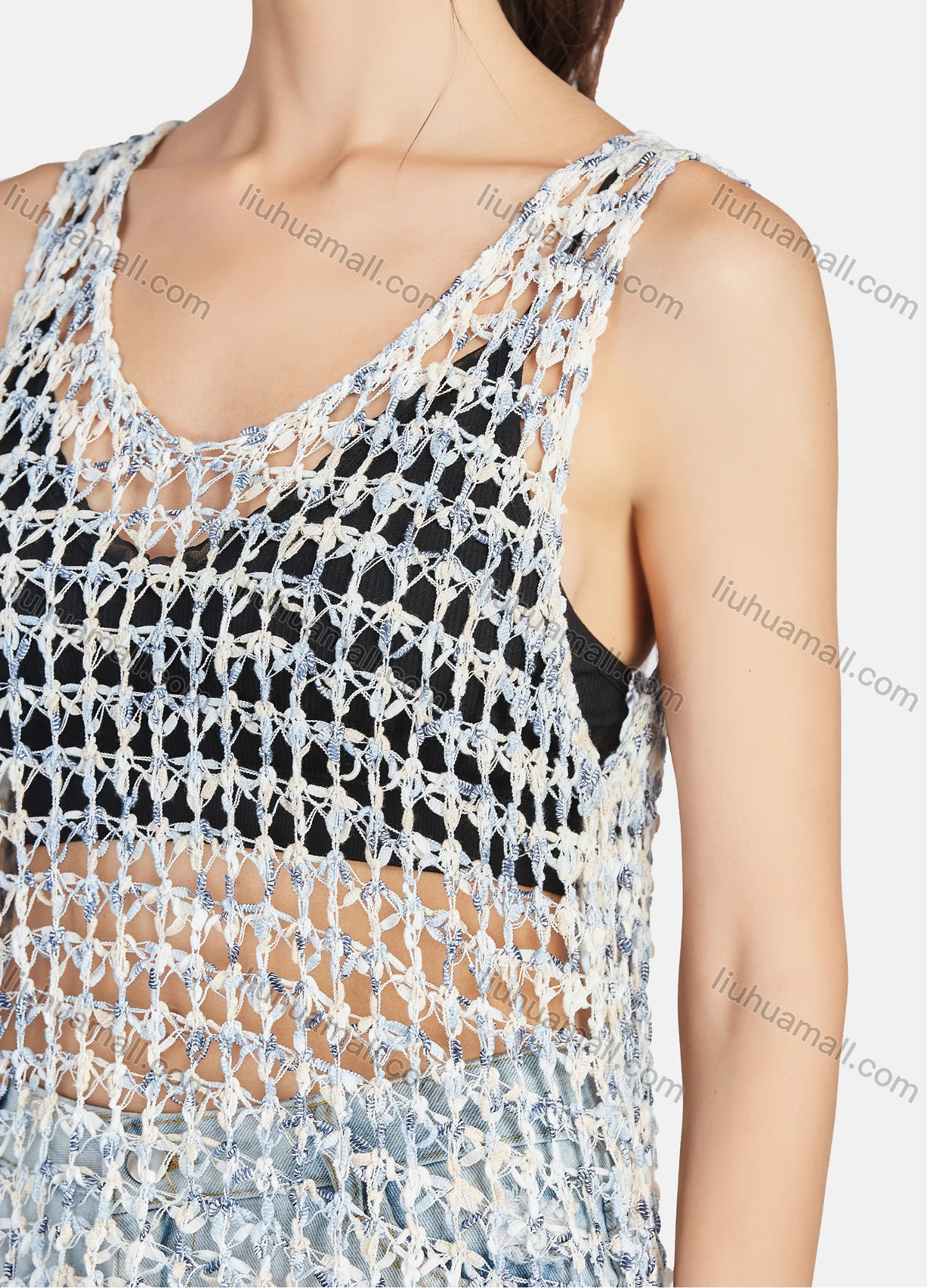 Wholesale Women's Casual Crew Neck Short Sleeve Hollow Out Tank Top Cover Up - Liuhuamall