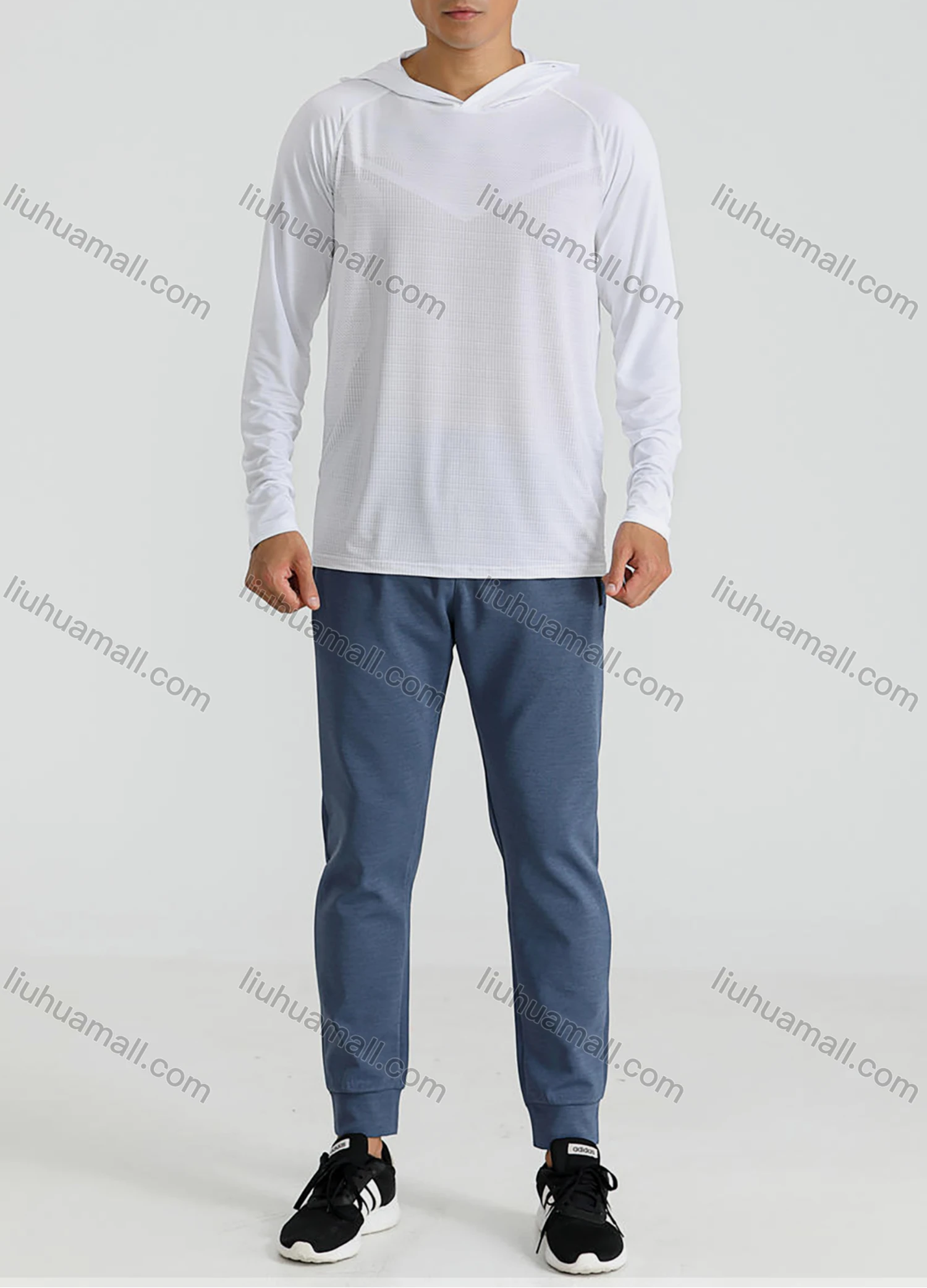 Wholesale Men's Athletic Workout Plain Long Sleeve Hoodie 0997# - Liuhuamall