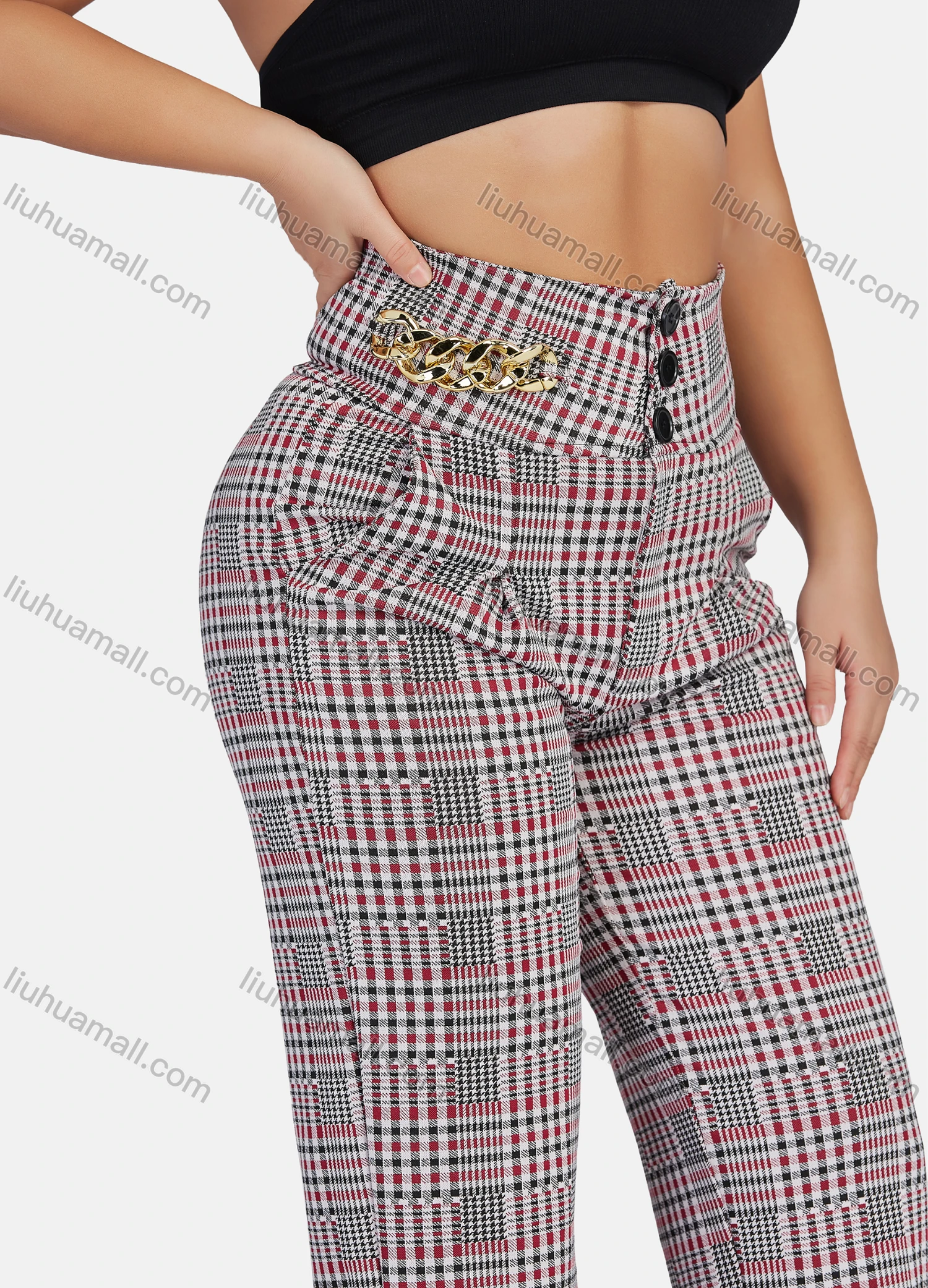 Wholesale Women's Business Plaid Collared Blazer & Trouser 2-Piece Suit Set 9233-2# - Liuhuamall