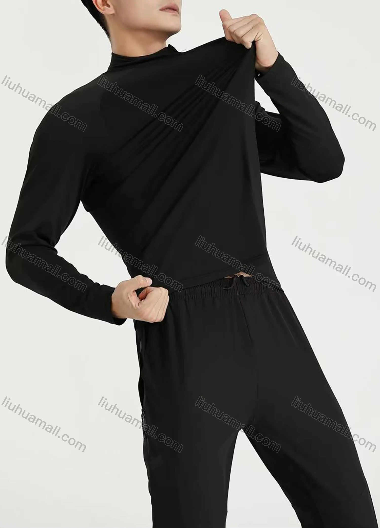 Wholesale Men's Athletic & Casual Plain Stand Collar Long Sleeve Tee 1010# - Liuhuamall