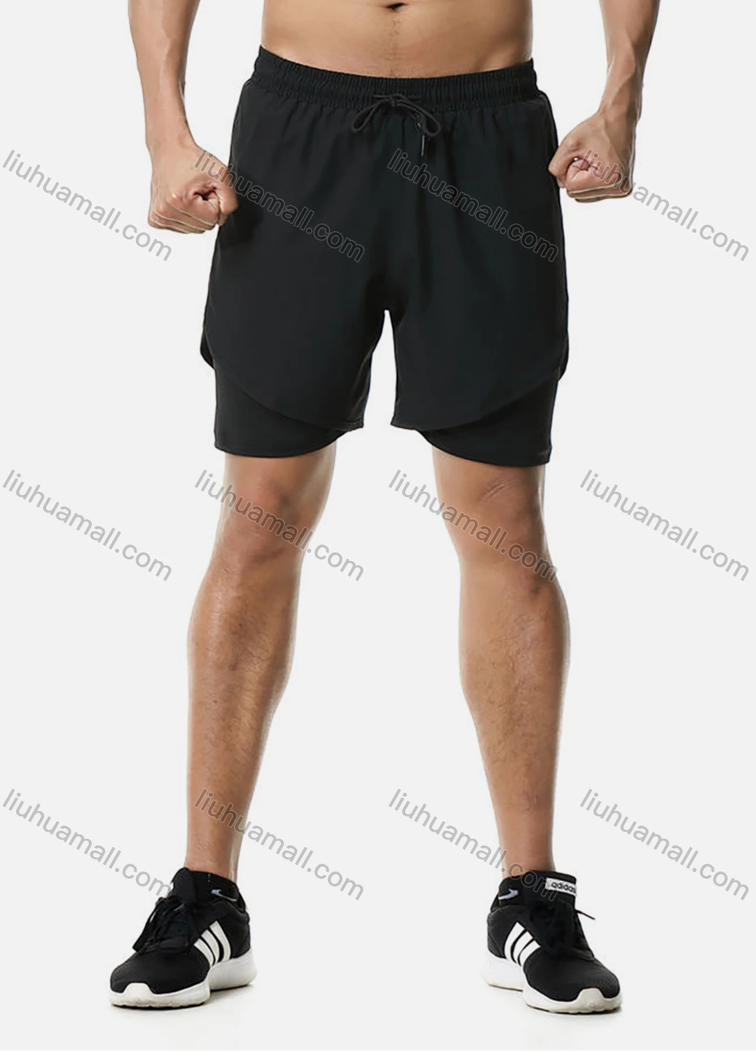 Wholesale Men's 2-in-1 Athletic Workout Plain Drawstring Elastic Waist Shorts 202035# - Liuhuamall