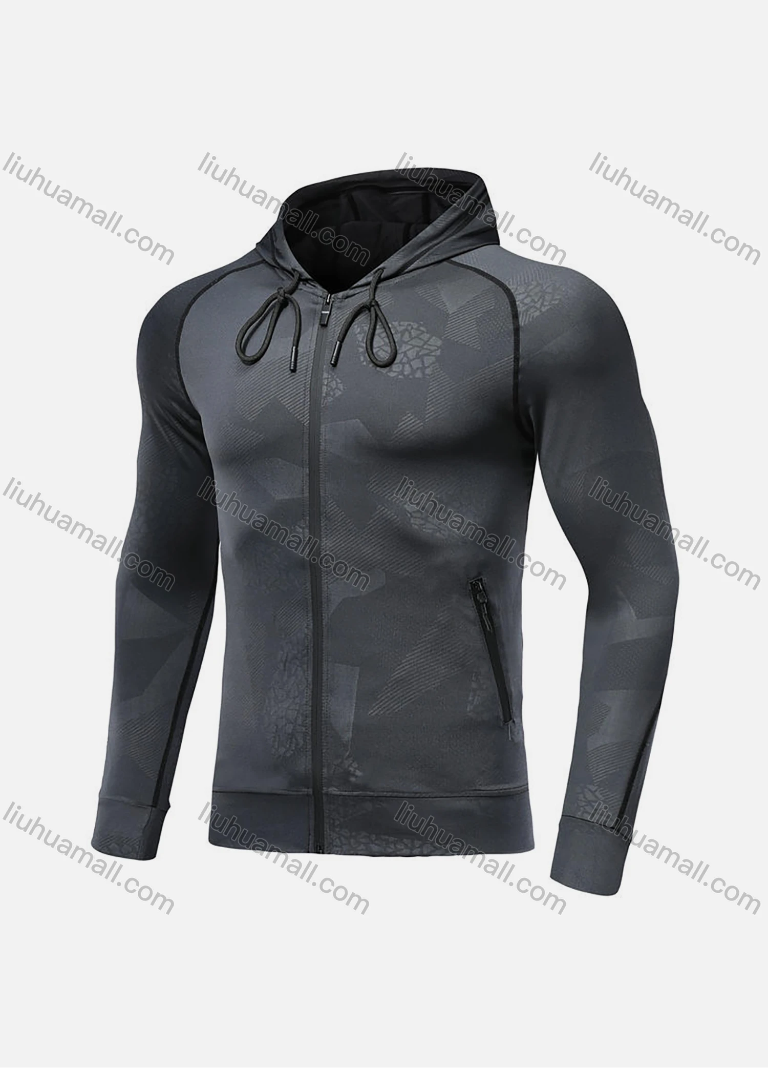 Wholesale Men's Athletic Workout Splicing Drawstring Long Sleeve Hoodie 723# - Liuhuamall