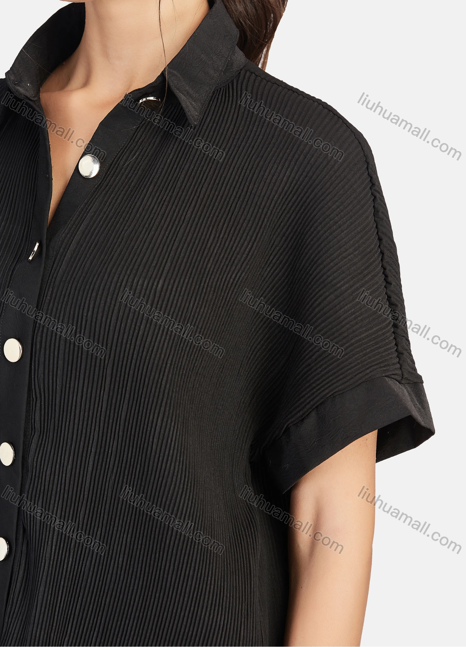 Wholesale Women's Casual Short Sleeve Shirt & Pleated Pants 2-Piece Set 9128-1# - Liuhuamall