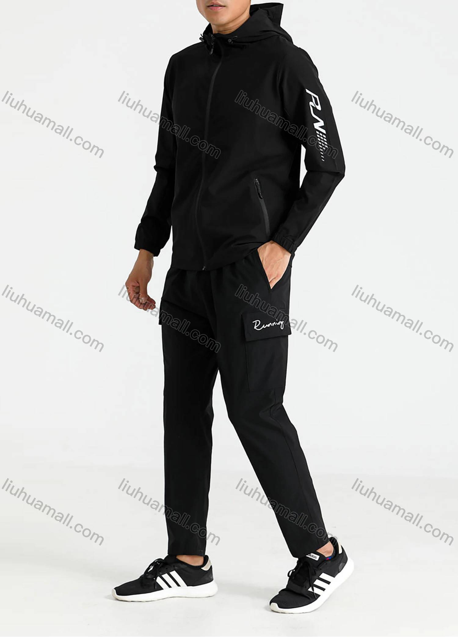 Wholesale Men's Athletic Workout Windproof Zipper Long Sleeve Hoodie 0991# - Liuhuamall