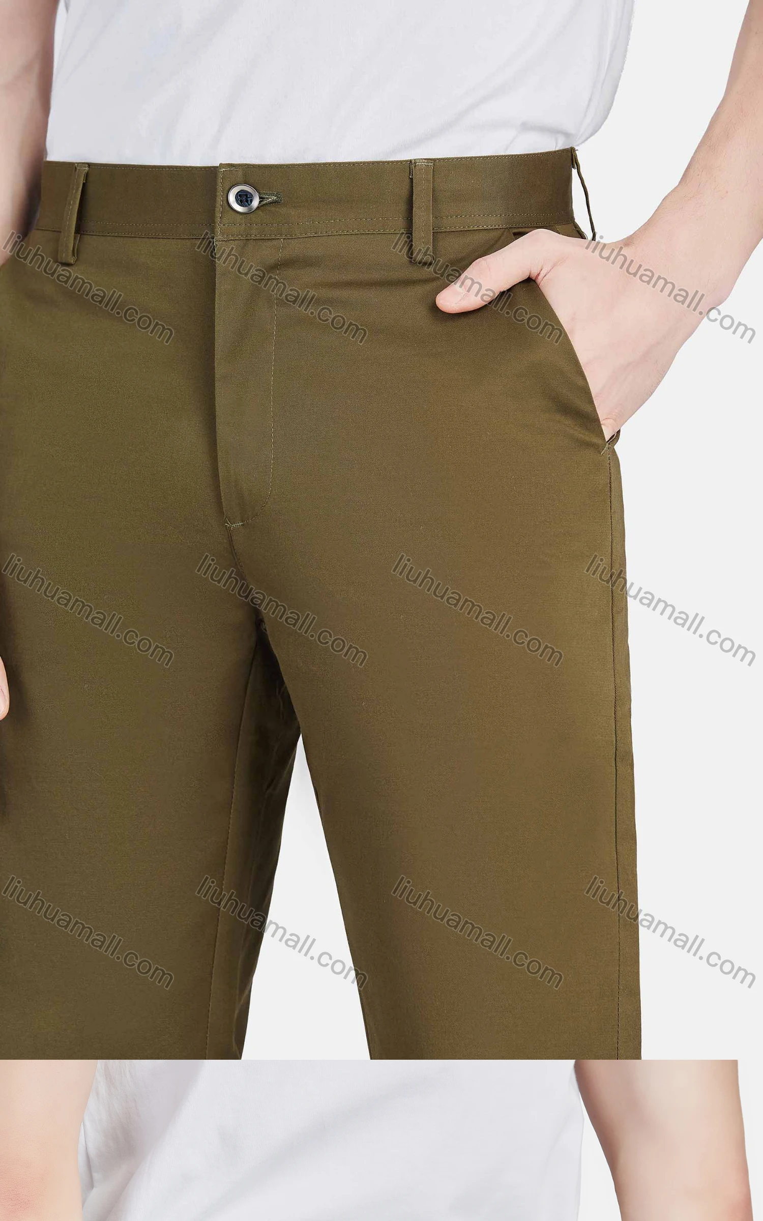 Wholesale Men's Casual Plain 100%Cotton Button Closure Pockets Chino Pants 889-14# - Liuhuamall