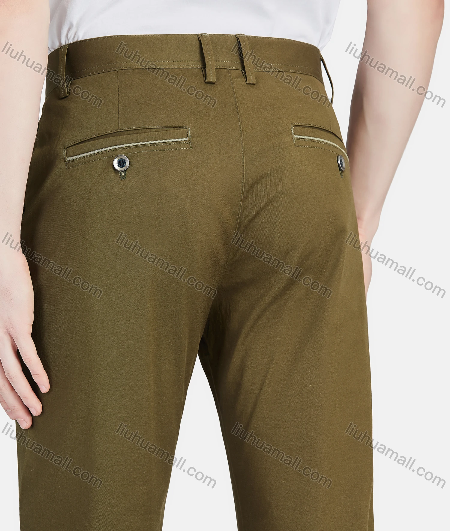 Wholesale Men's Casual Plain 100%Cotton Button Closure Pockets Chino Pants 889-14# - Liuhuamall