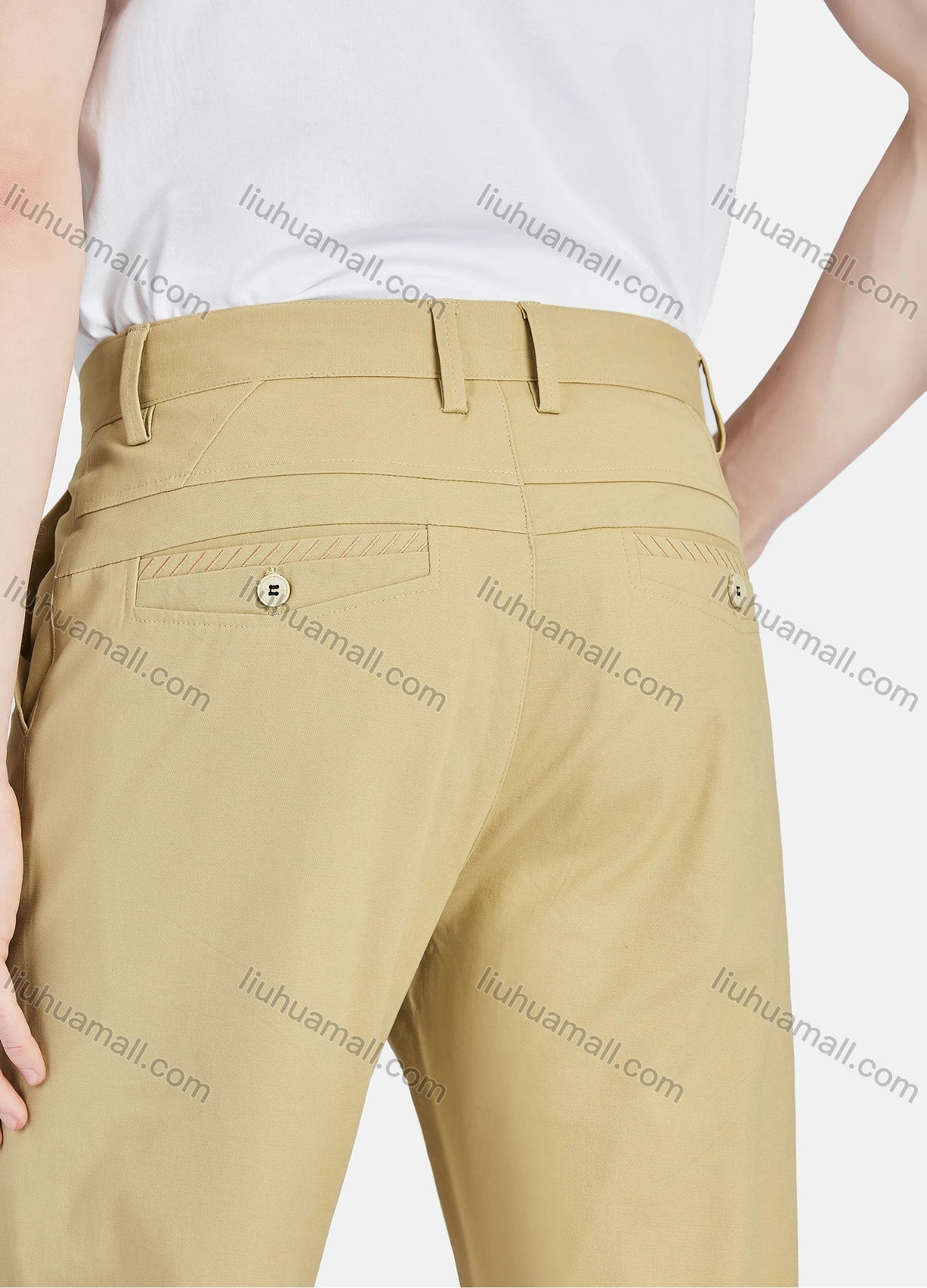 Wholesale Men's Casual Plain 100%Cotton Button Closure Pockets Chino Pants 219-7# - Liuhuamall