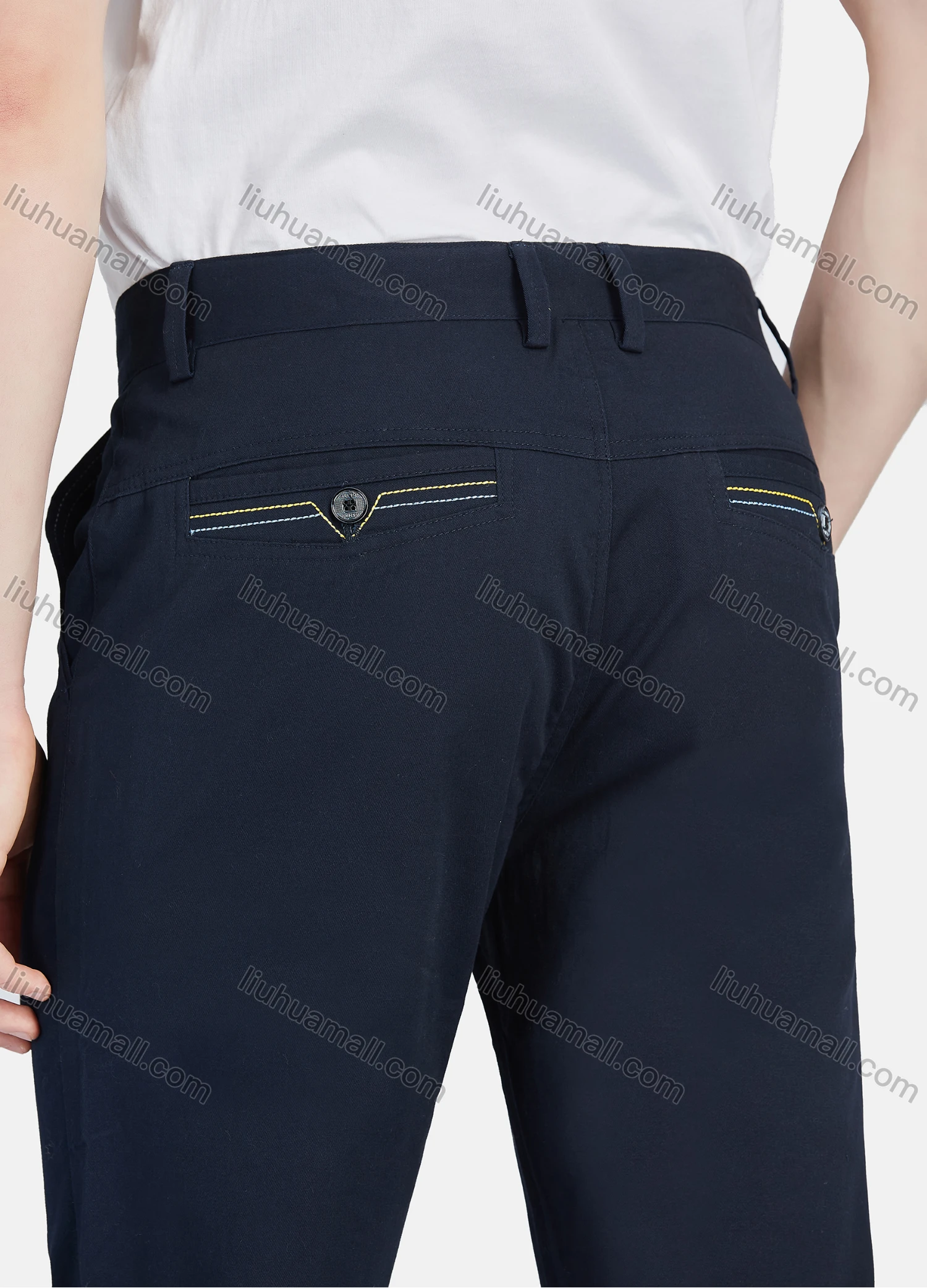 Wholesale Men's Casual Plain 100%Cotton Button Closure Pockets Chino Pants 7870-30# - Liuhuamall