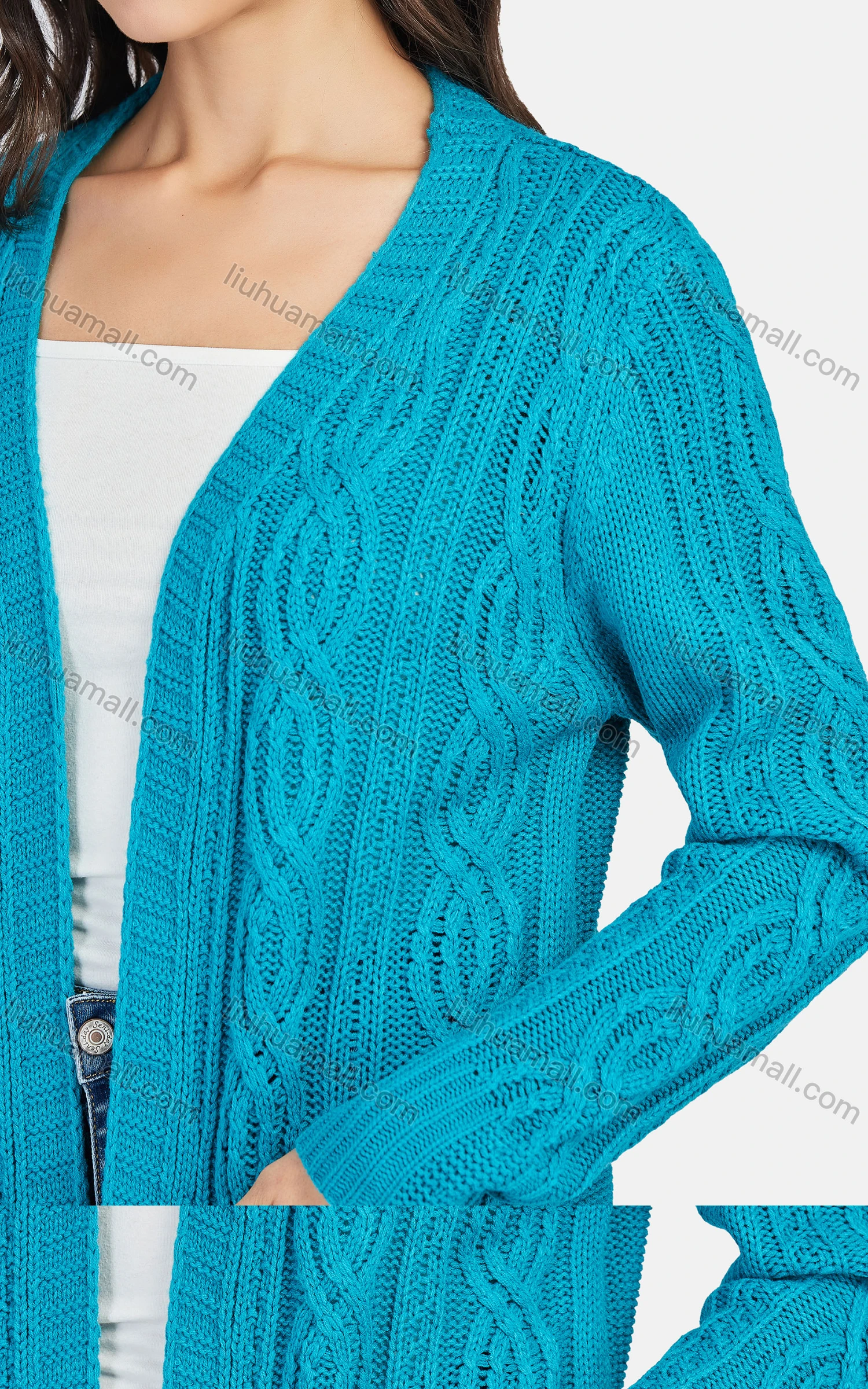 Wholesale Women's Casual Long Sleeve Patch Pockets Plain Knit Cardigan - Liuhuamall
