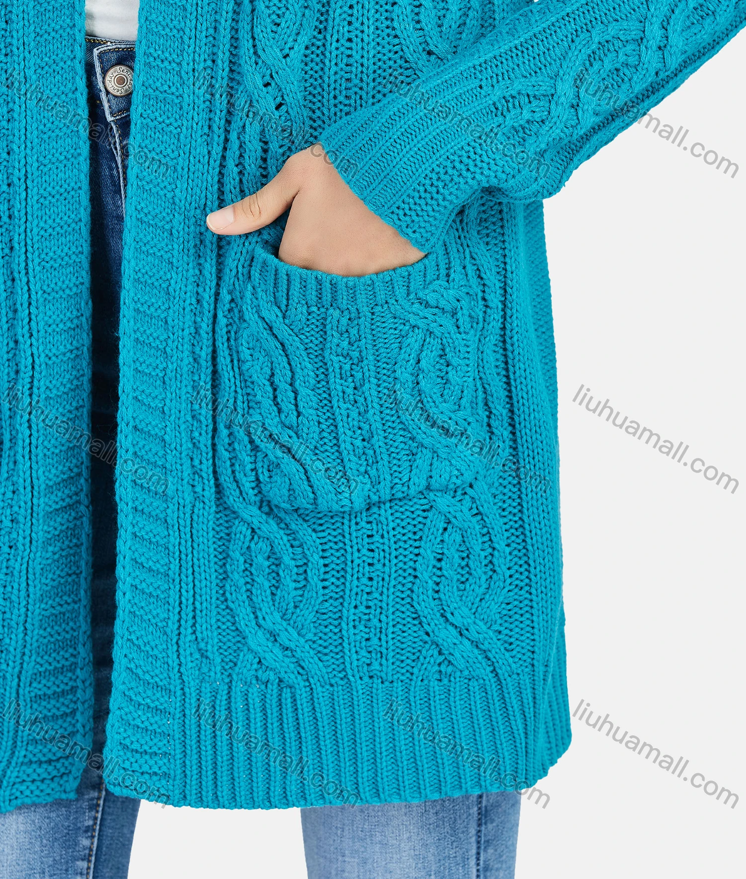 Wholesale Women's Casual Long Sleeve Patch Pockets Plain Knit Cardigan - Liuhuamall