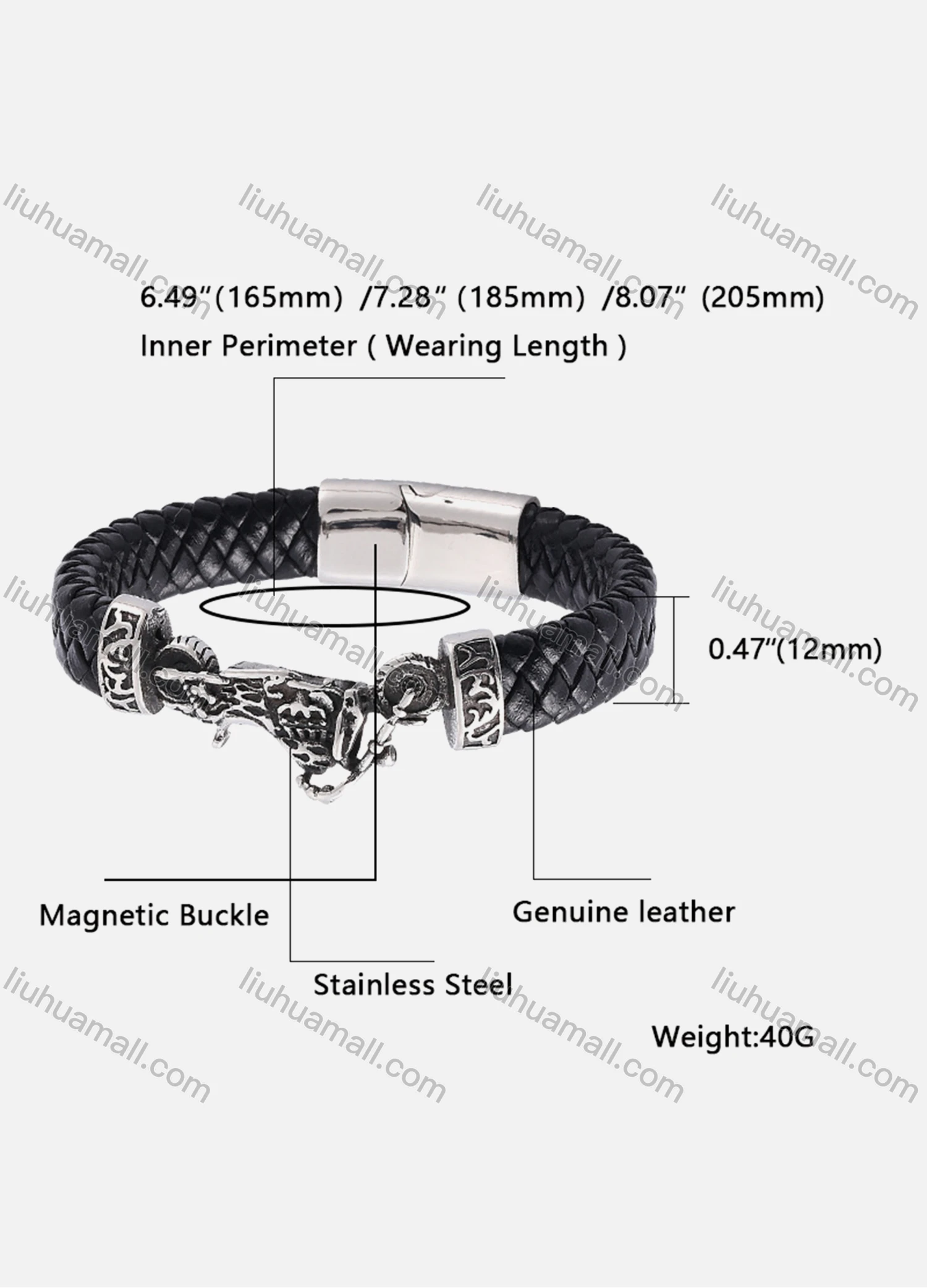 Wholesale Genuine Leather Woven Stainless Steel Bracelet 111# - Liuhuamall