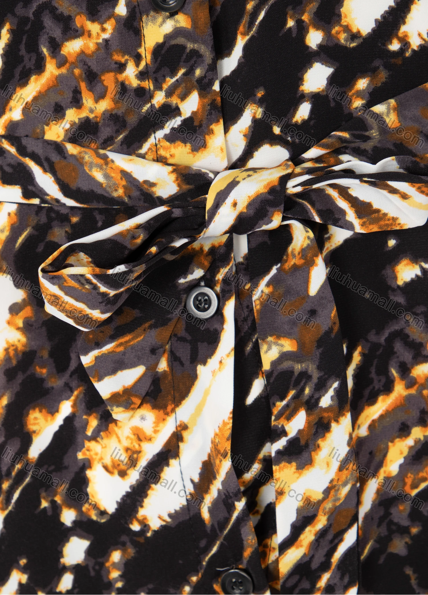 Wholesale Women's Casual Collared Allover Print Tunic Short Sleeve Shirt Dress With Belt - Liuhuamall