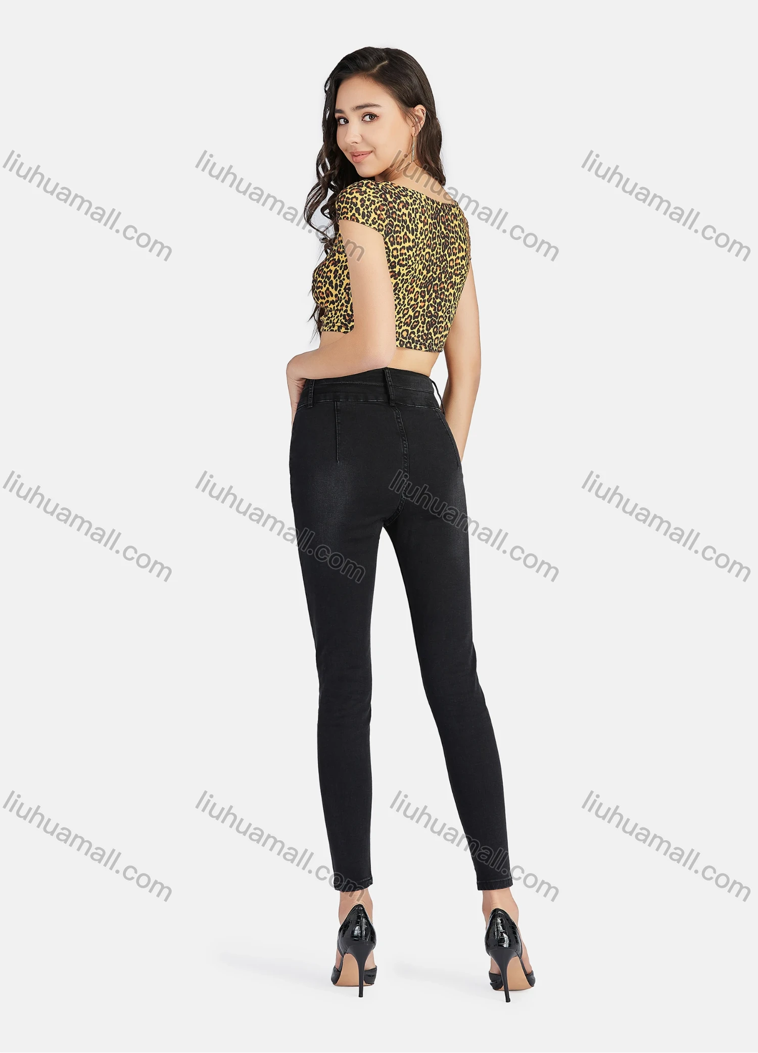 Wholesale Women's Leopard Print Sexy Sweatheart Short Sleeve Crop Top - Liuhuamall