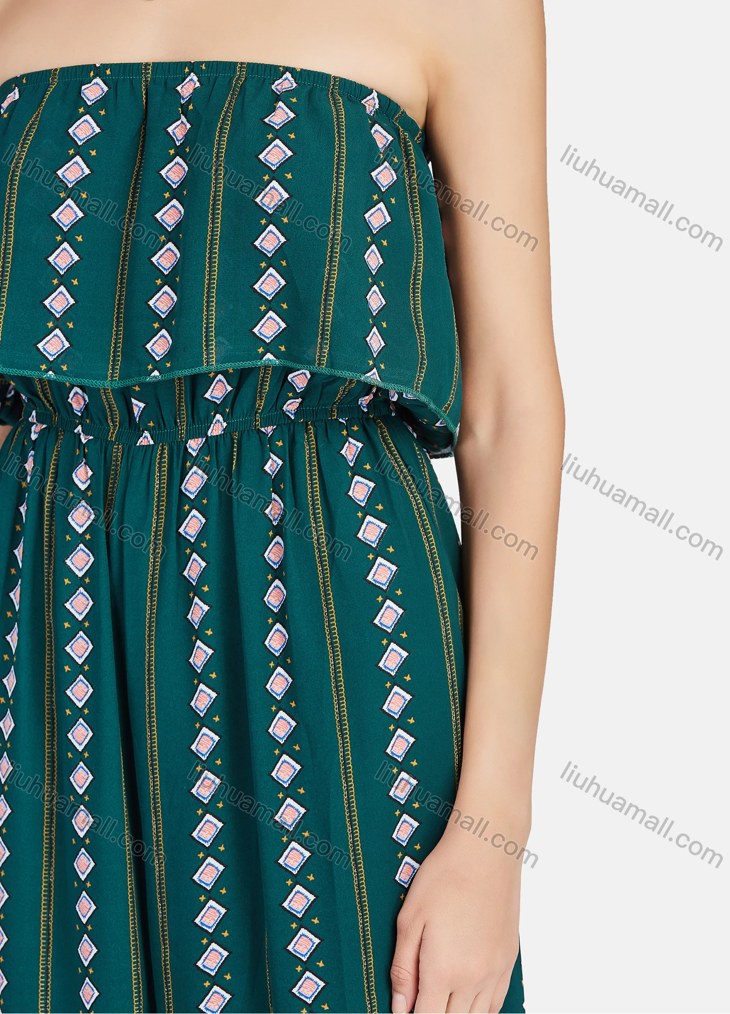 Wholesale Women's Strapless Vacation Tribal Print loose Fit Jumpsuit - Liuhuamall