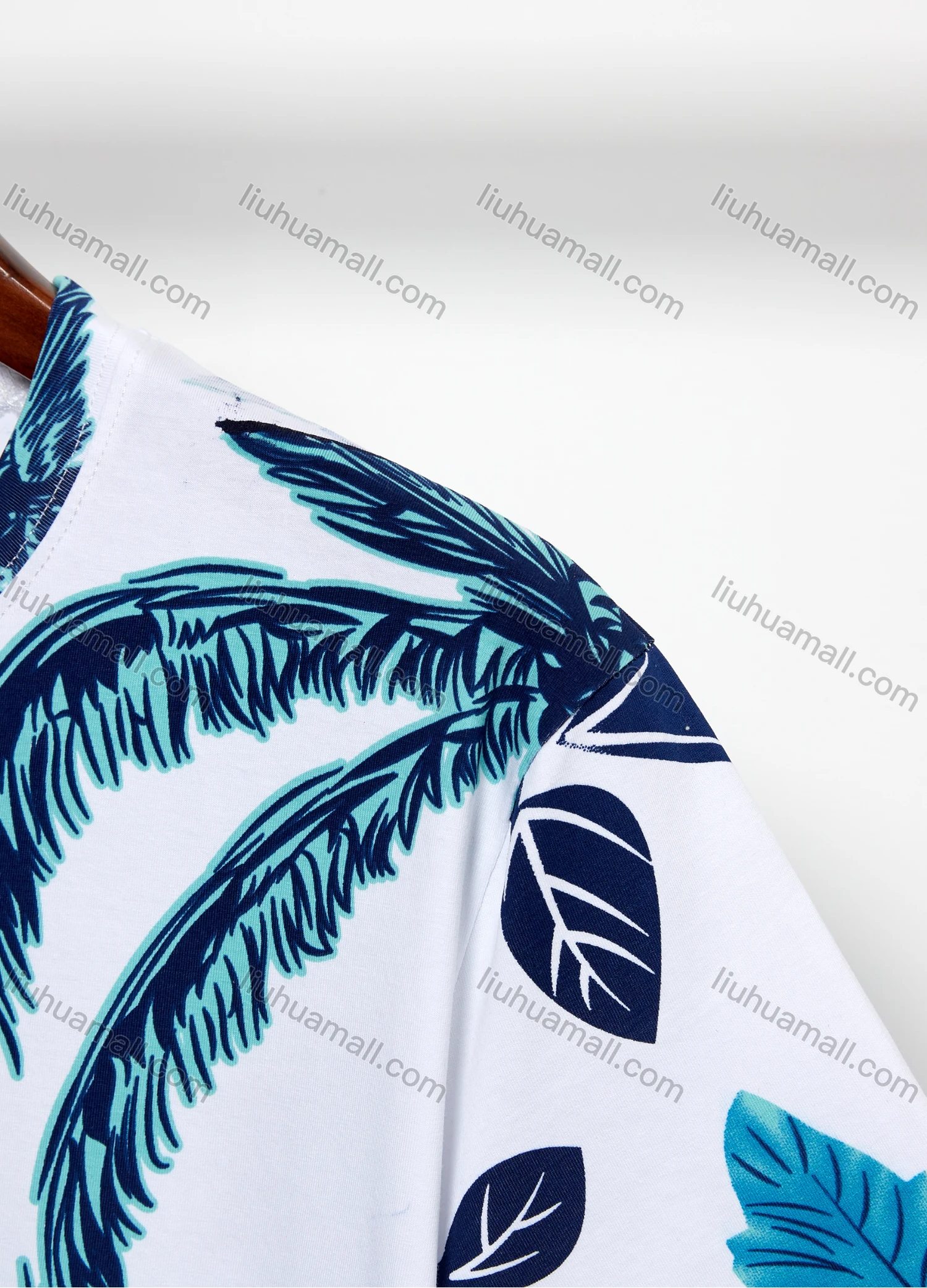 Wholesale Men's Casual 100% Cotton Tropical Print Round Neck Short Sleeve Tee - Liuhuamall