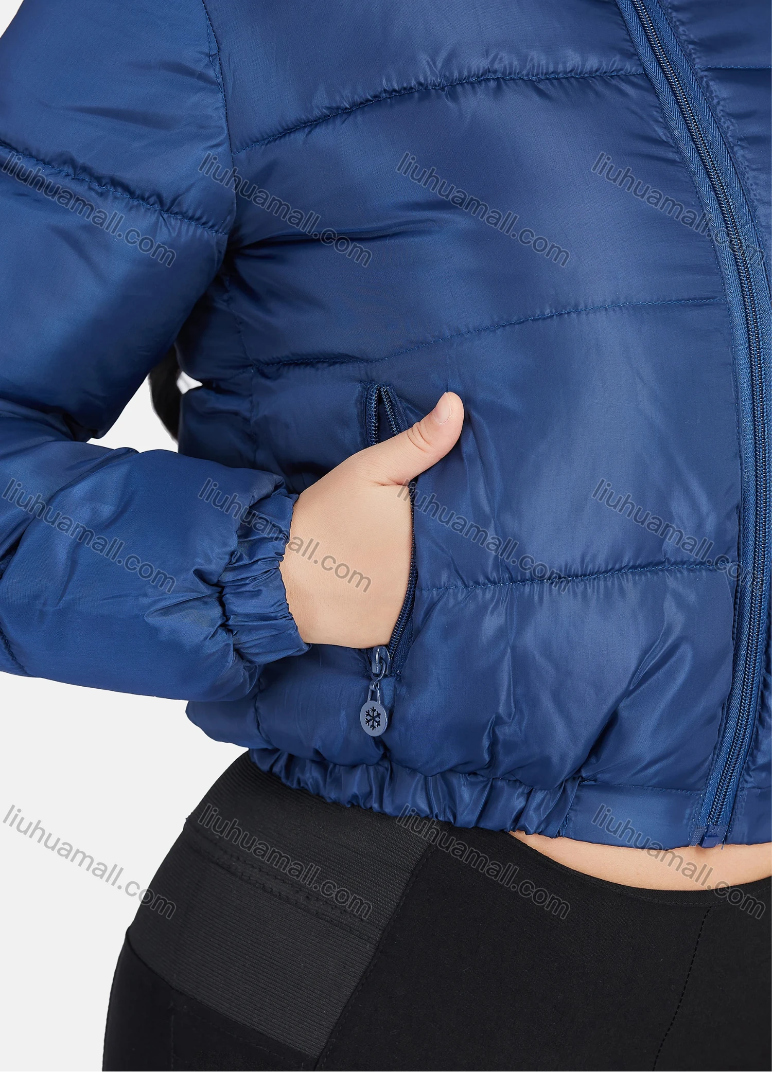 Wholesale Women's Fashion Stand Collar Pockets Zipper Crop Puffer Jacket 221# - Liuhuamall