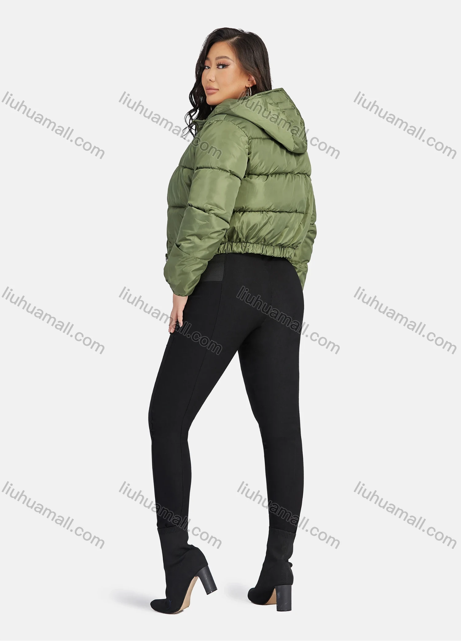 Wholesale Women's Fashion Hooded Crop Zipper Puffer Jacket 208# - Liuhuamall