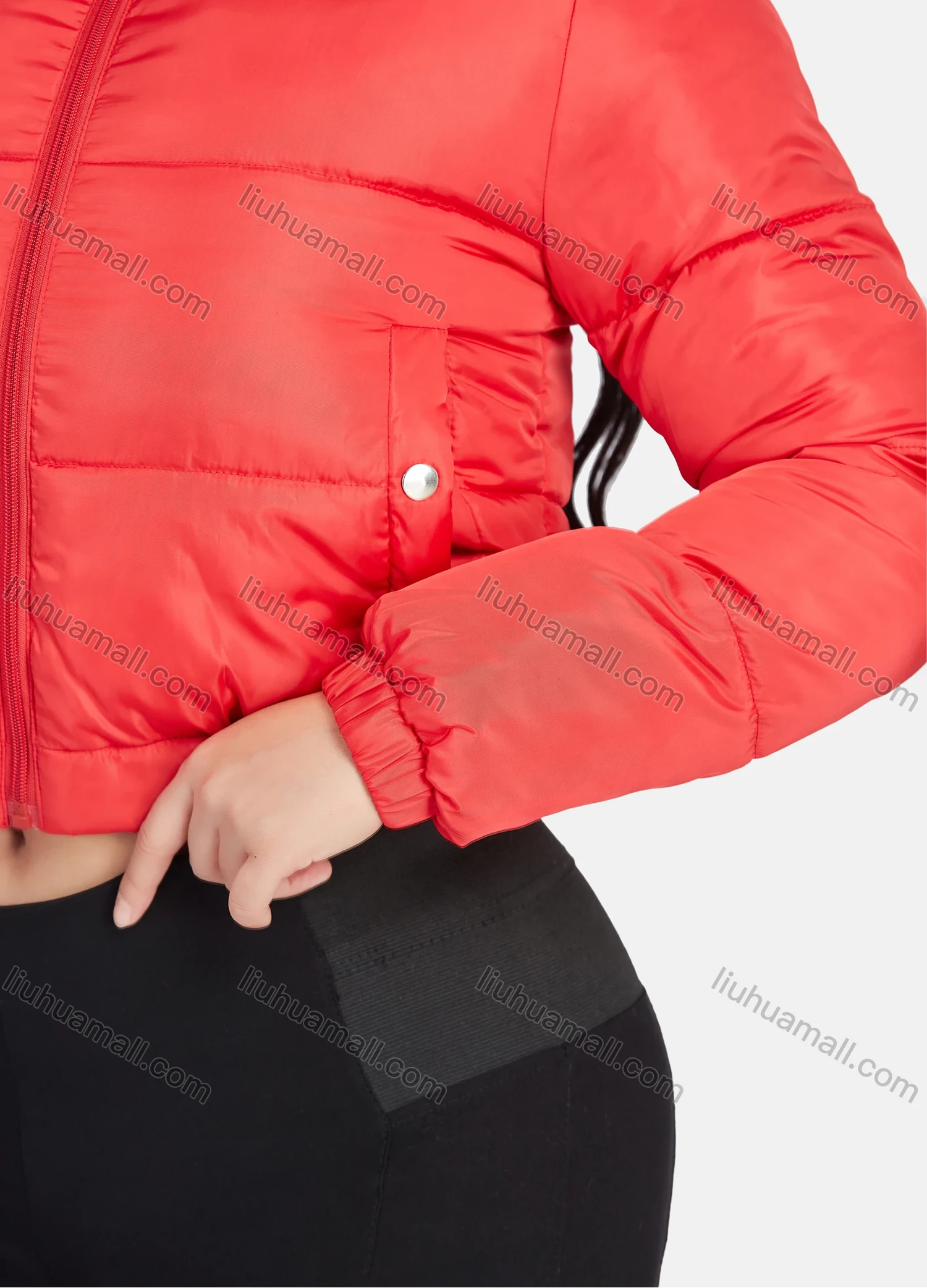 Wholesale Women's Fashion Hooded Crop Zipper Puffer Jacket 208# - Liuhuamall