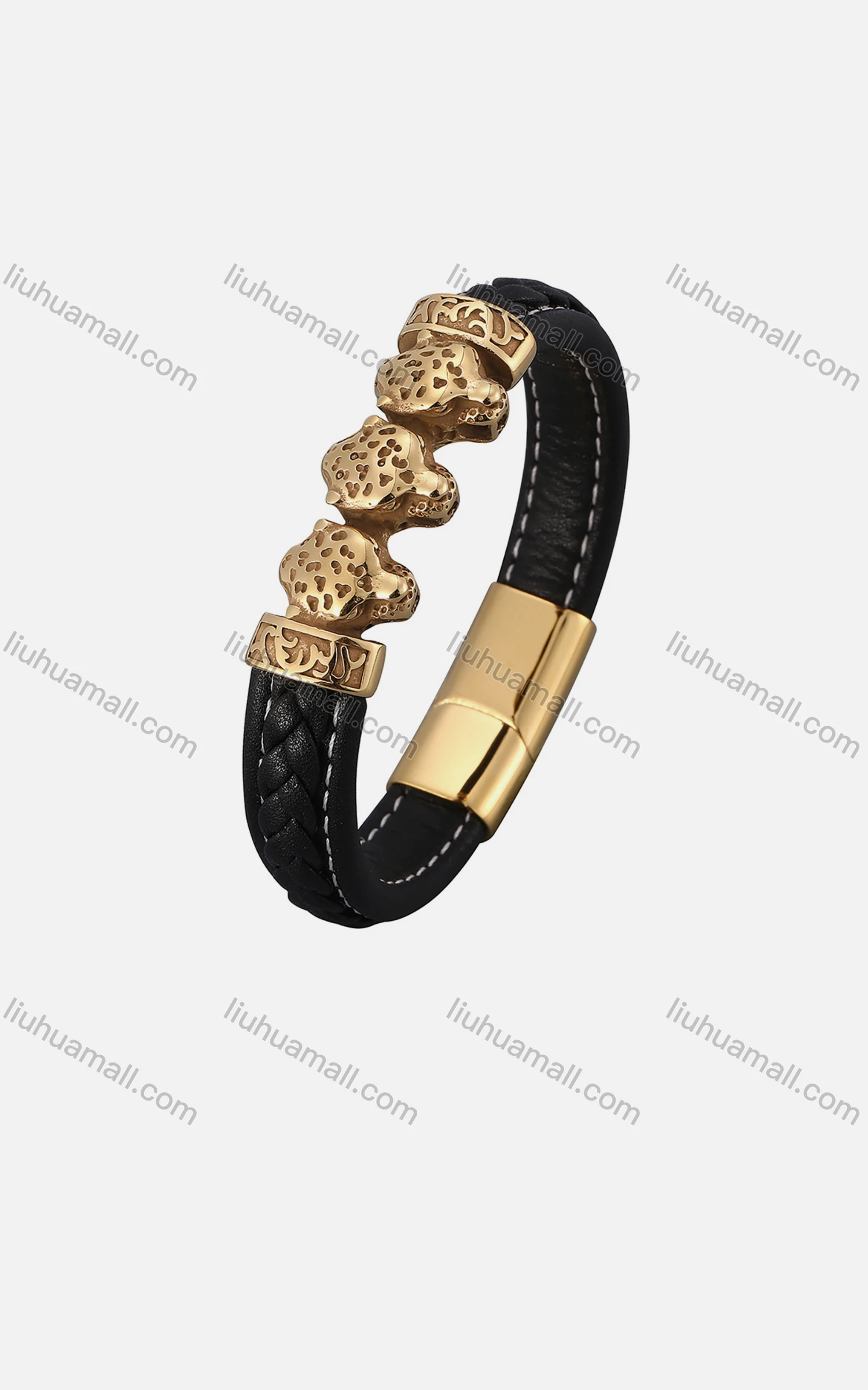 Wholesale Genuine Leather Stainless Steel Woven Magnetic Buckle Bracelet SP0841J# - Liuhuamall