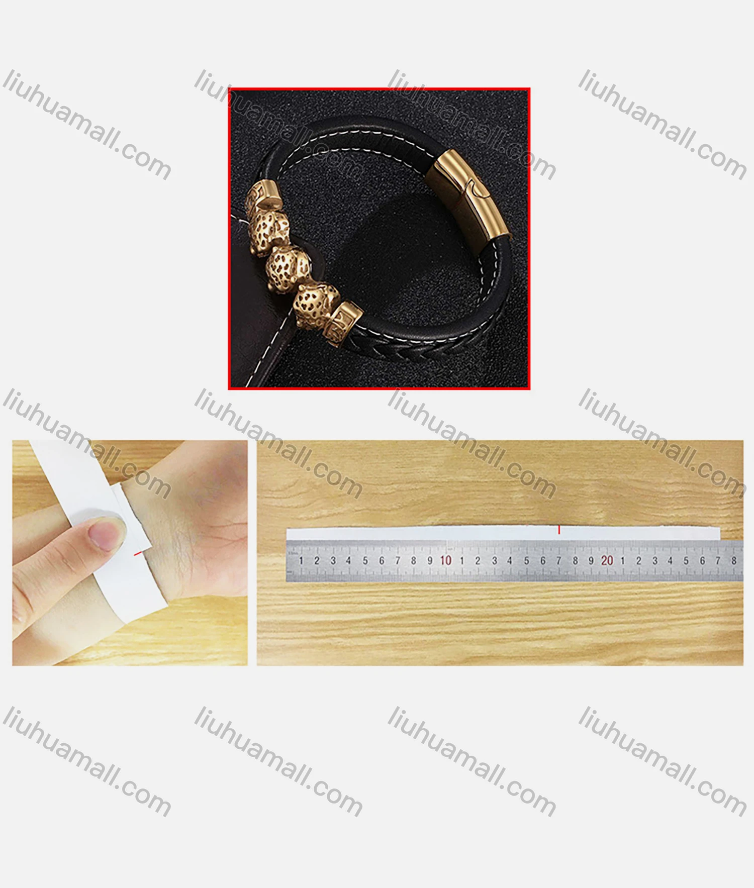 Wholesale Genuine Leather Stainless Steel Woven Magnetic Buckle Bracelet SP0841J# - Liuhuamall