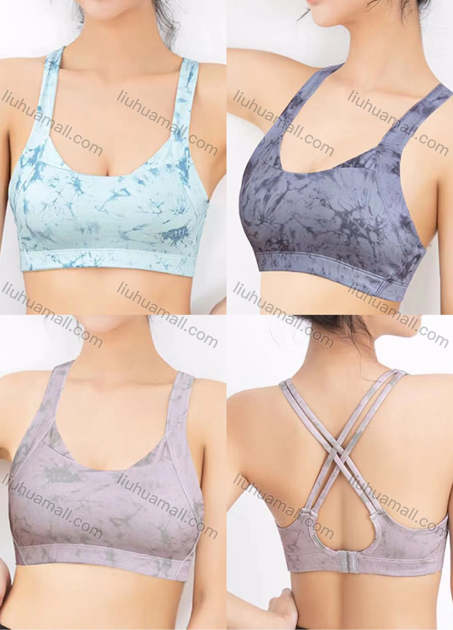 Wholesale Women's Athletic Tie Dye Criss Cross Stretchy Sporty Training Bra 711# - Liuhuamall