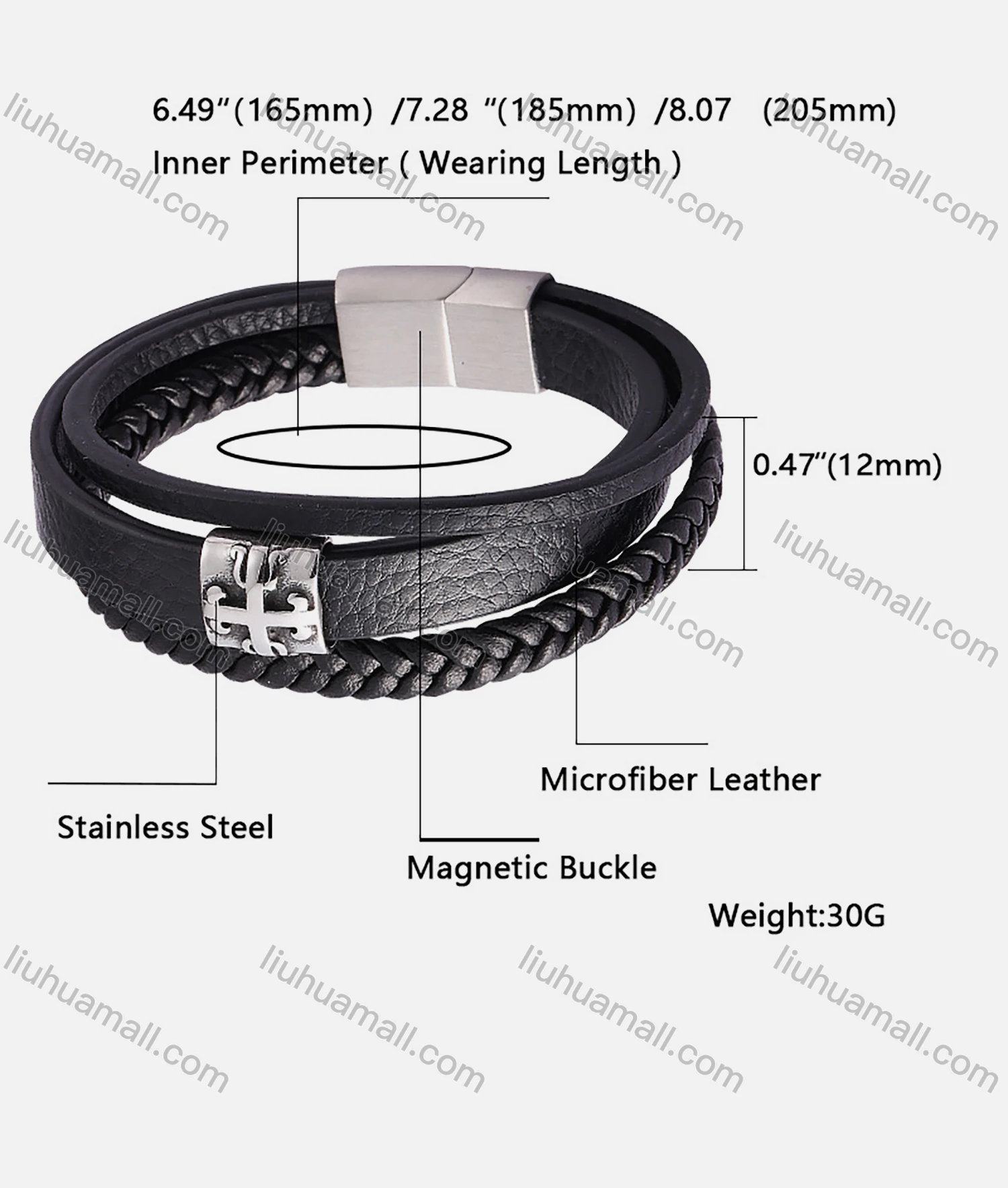 Wholesale Genuine Leather Stainless Steel Woven Bracelet SP0448# - Liuhuamall