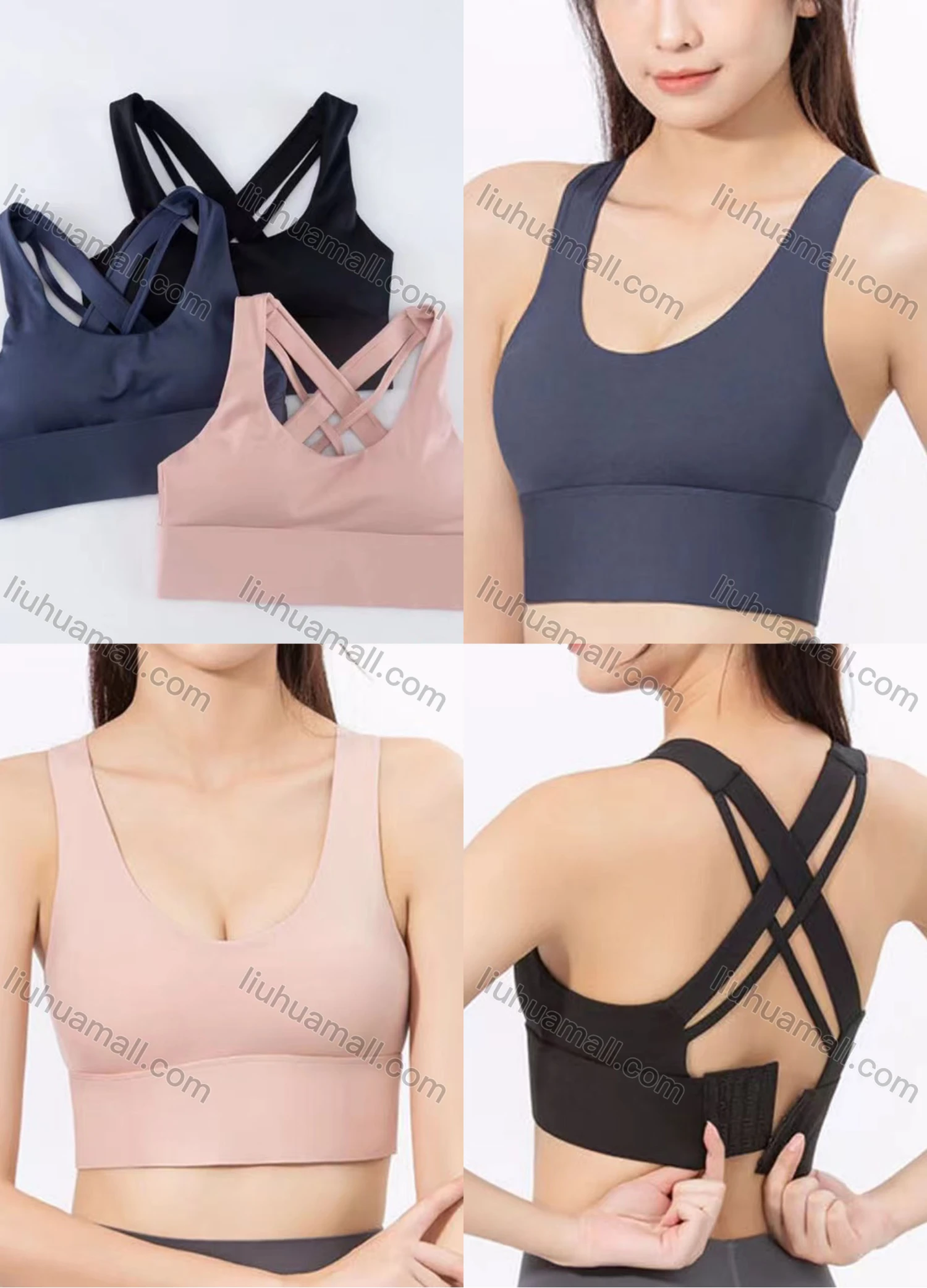 Wholesale Women's Athletic Plain Criss Cross Stretchy Sporty Training Bra 831# - Liuhuamall