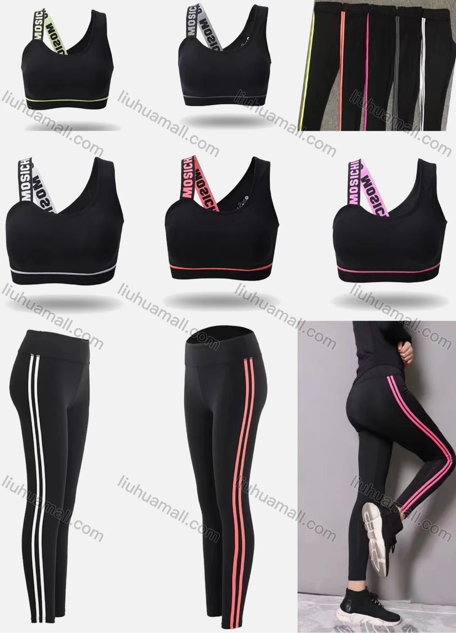 Wholesale Women's Letter Print Stretchy Sports Bra & Striped High Waist Butt Lifting Ankle Length Yoga Leggings 2 Piece Set M34# - Liuhuamall