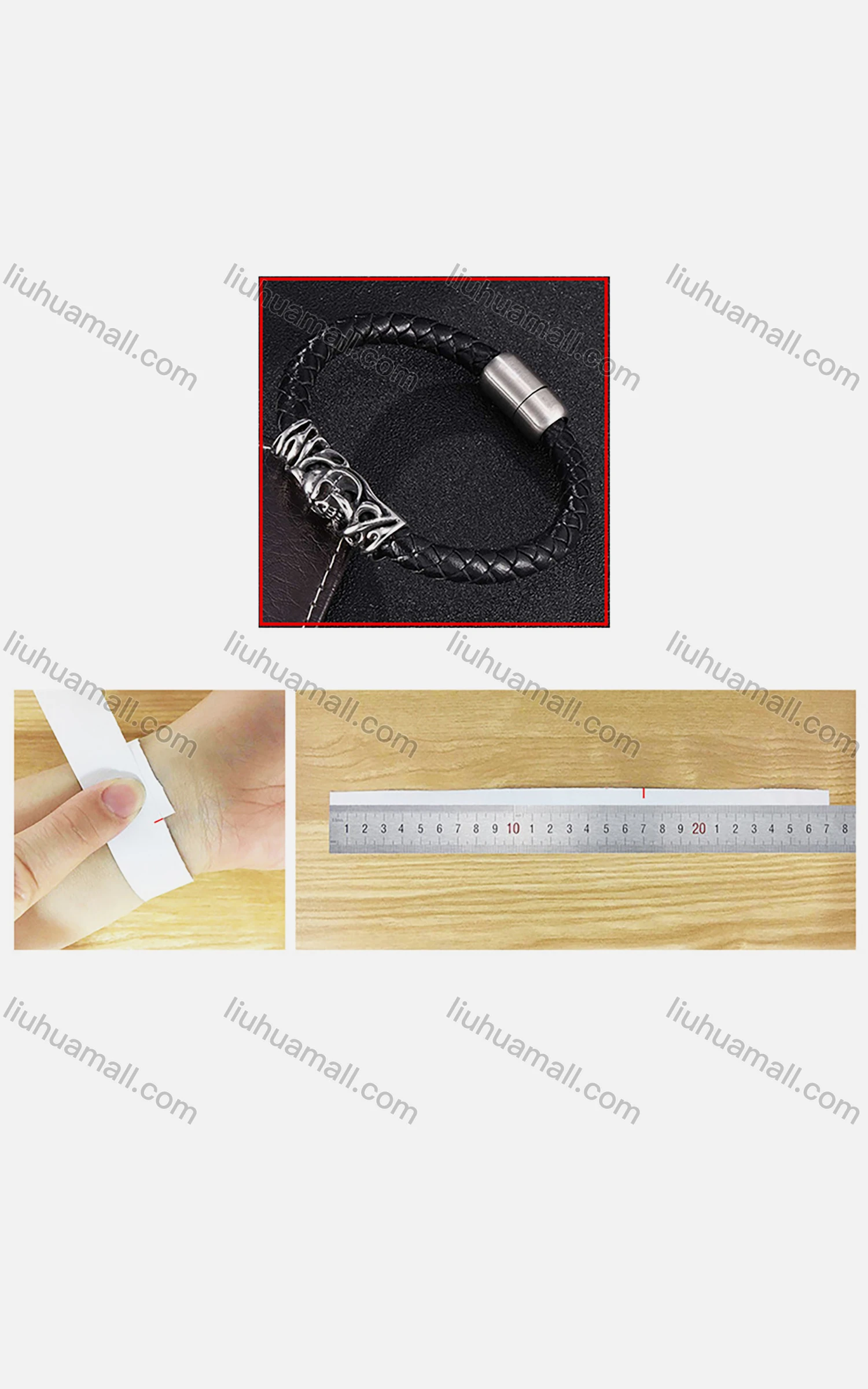 Wholesale Genuine Leather Stainless Steel Woven Magnetic Buckle Bracelet SP0470H# - Liuhuamall