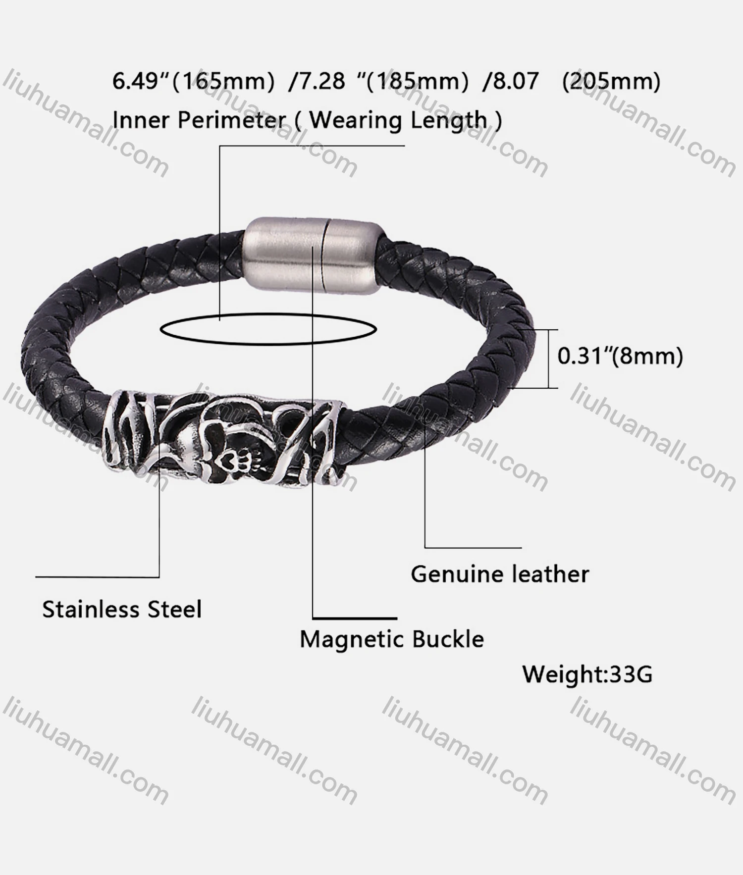Wholesale Genuine Leather Stainless Steel Woven Magnetic Buckle Bracelet SP0470H# - Liuhuamall