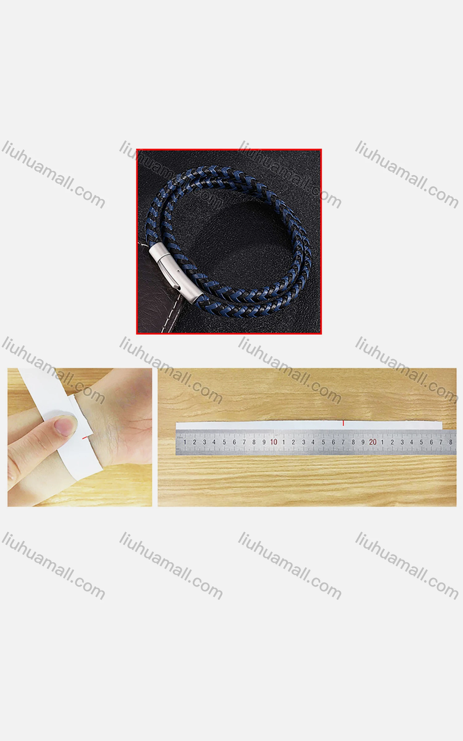 Wholesale Genuine Leather Stainless Steel Button Buckle Bracelet SP0498B# - Liuhuamall