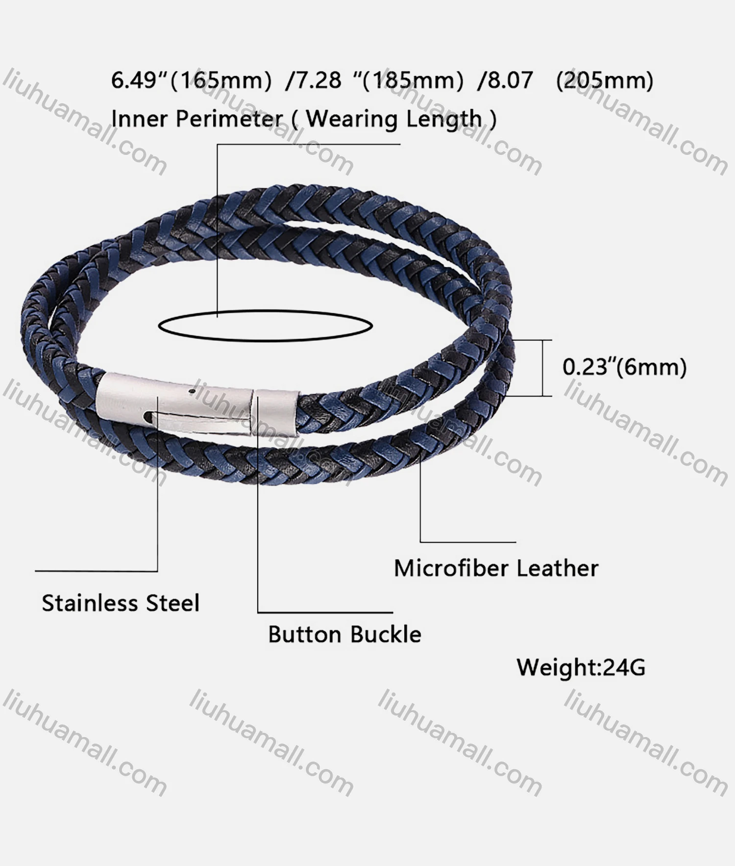 Wholesale Genuine Leather Stainless Steel Button Buckle Bracelet SP0498B# - Liuhuamall