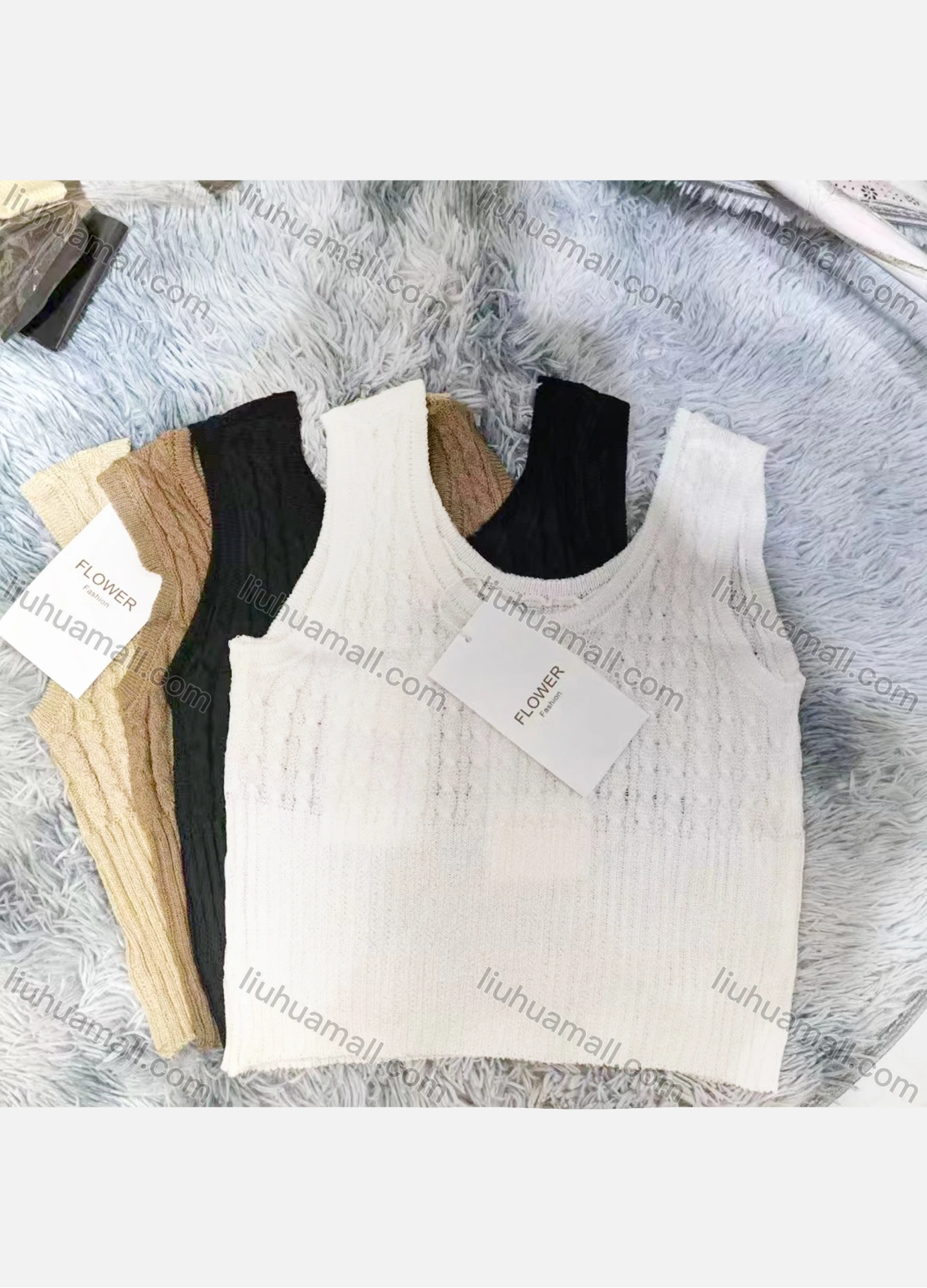 Wholesale Women's Casual Plain Scoop Neck Cable Knit Pullover Knit Tank Top - Liuhuamall