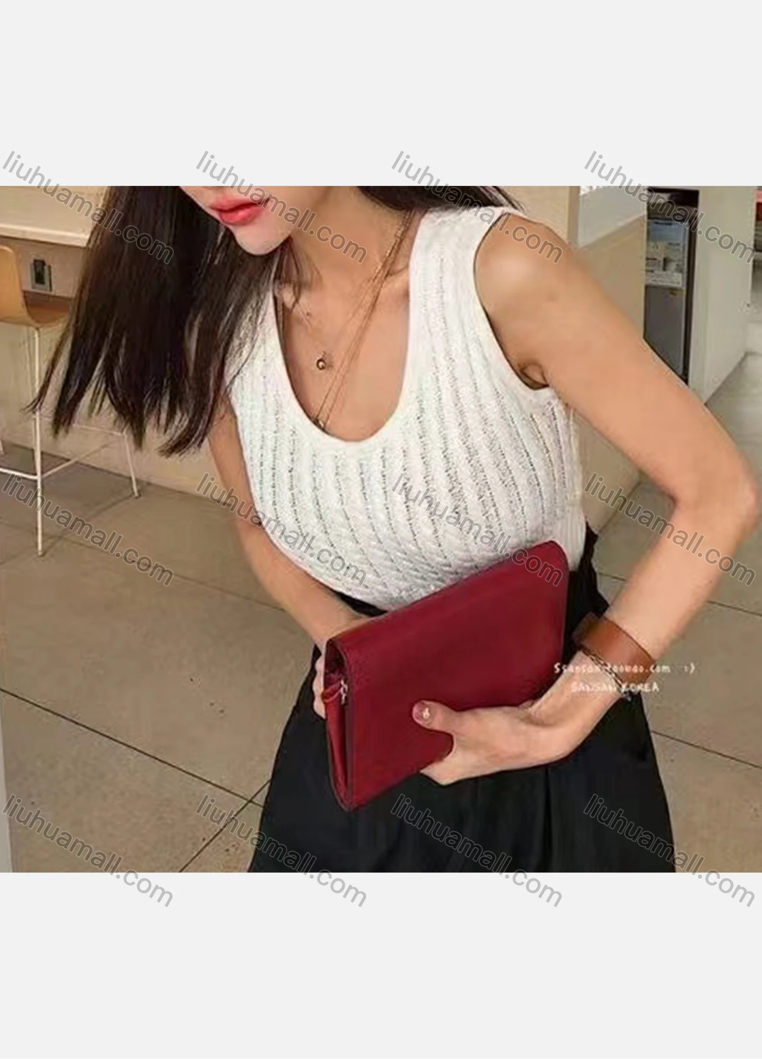 Wholesale Women's Casual Plain Scoop Neck Cable Knit Pullover Knit Tank Top - Liuhuamall