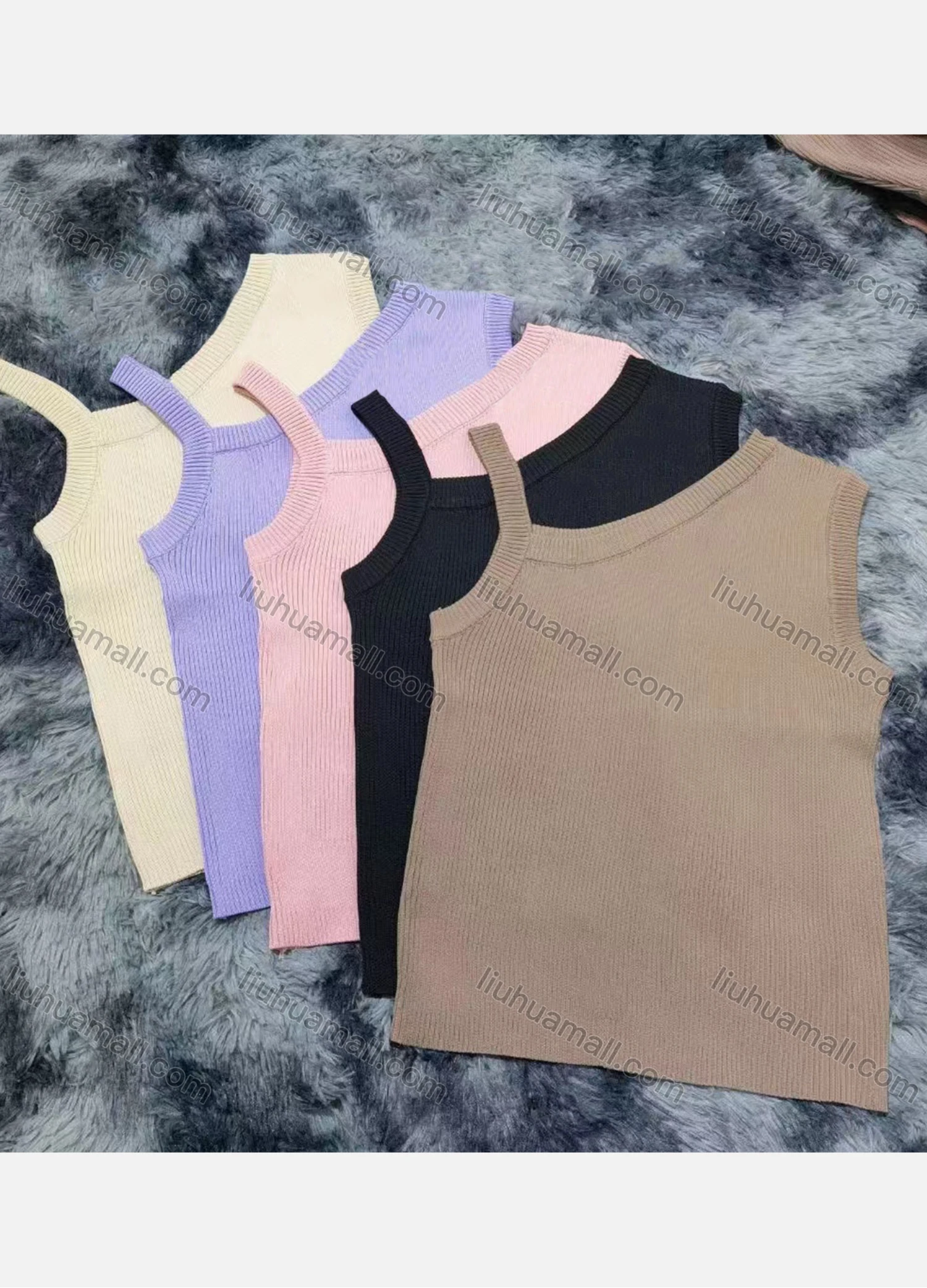 Wholesale Women's Casual Plain Asymmetrical Neck Hollow Out Ribbed Knit Pullover Knit Tank Top - Liuhuamall