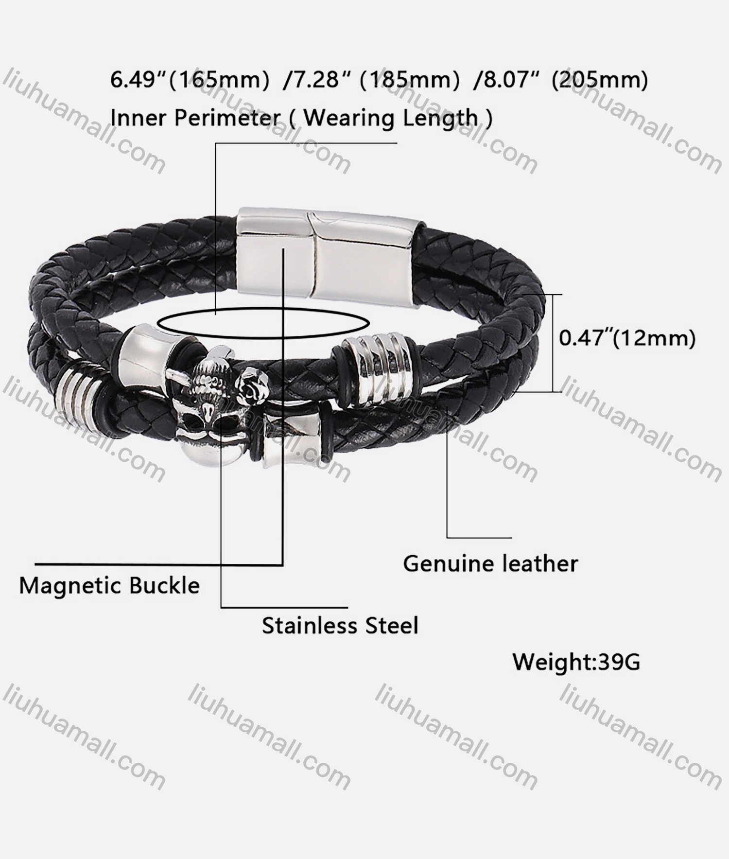 Wholesale Genuine Leather Stainless Steel Magnetic Buckle Bracelet SP0376# - Liuhuamall