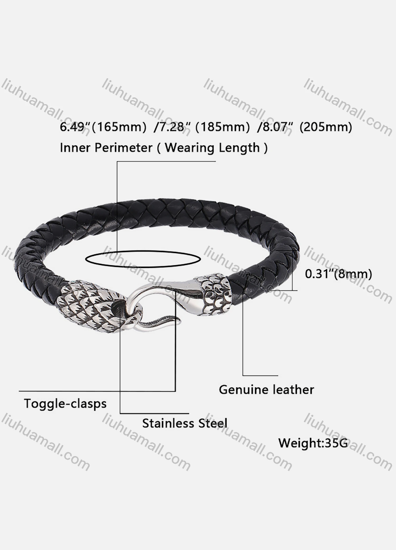 Wholesale Genuine Leather Stainless Steel Toggle Clasps Bracelet SP0386# - Liuhuamall