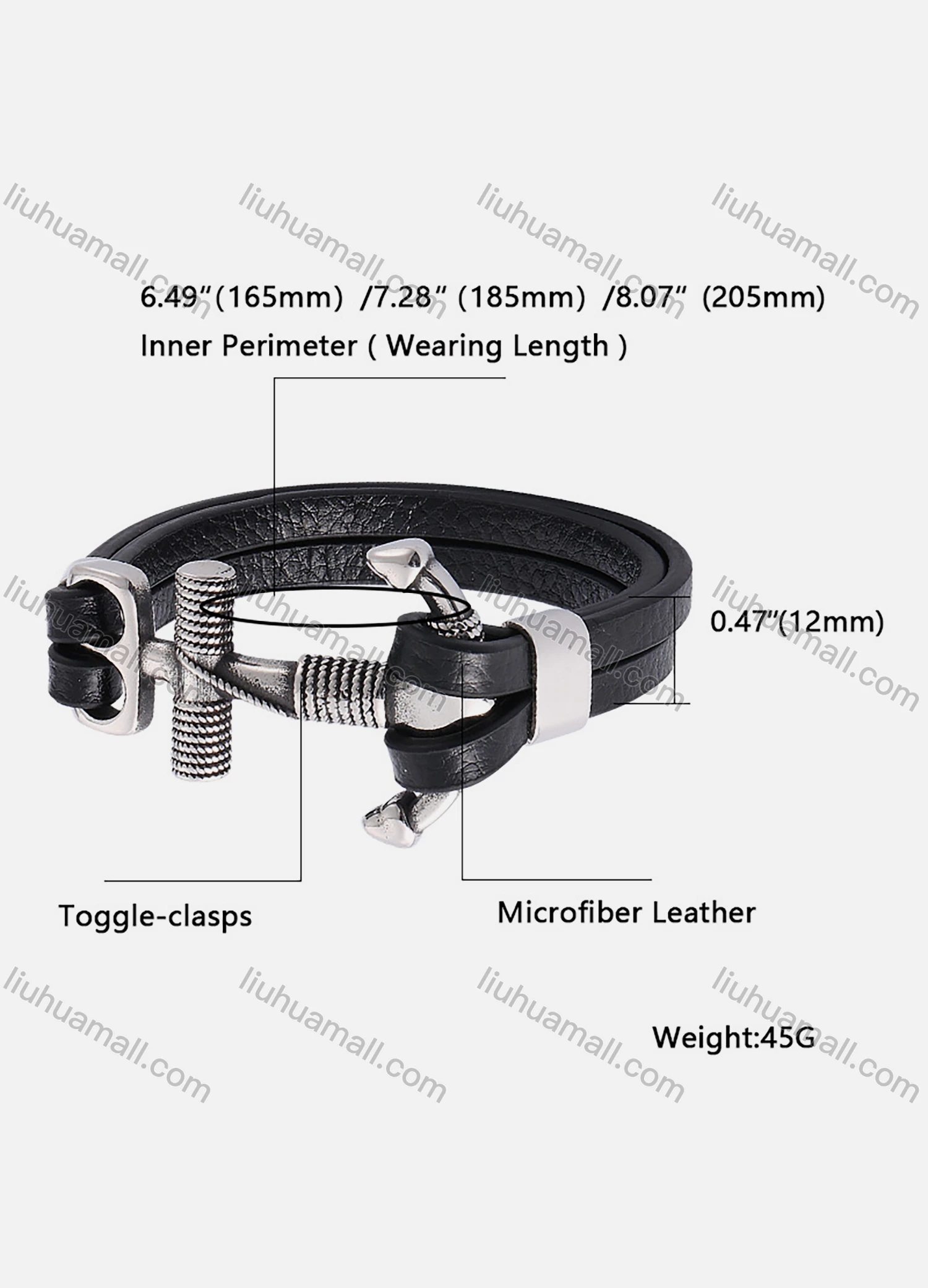 Wholesale Genuine Leather Stainless Steel Toggle Clasps Bracelet PW785# - Liuhuamall
