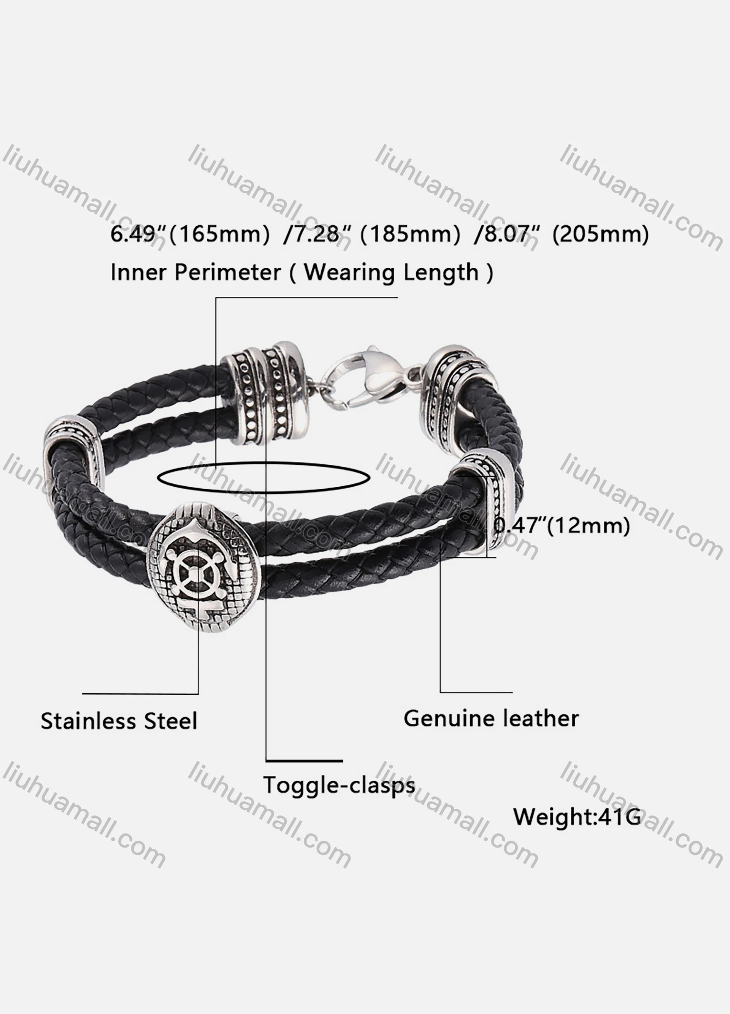 Wholesale Genuine Leather Stainless Steel Toggle Clasps Bracelet SP0177# - Liuhuamall